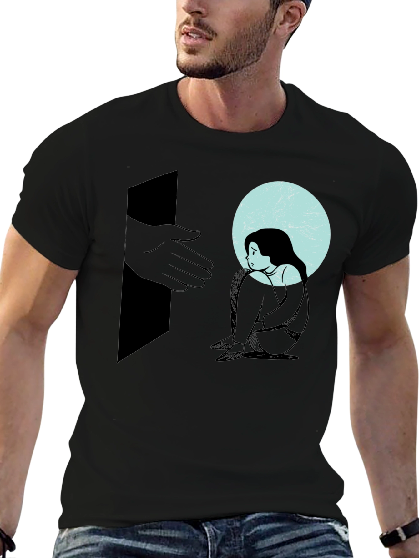 Melancholy Graphic Print Tee - Unisex Black Cotton T-Shirt