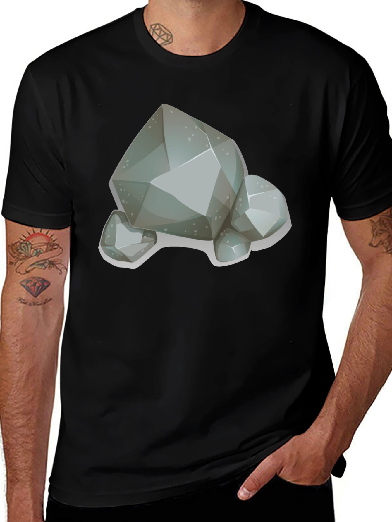 Cartoon Rock Graphic T-Shirt - Classic Crew Neck Tee