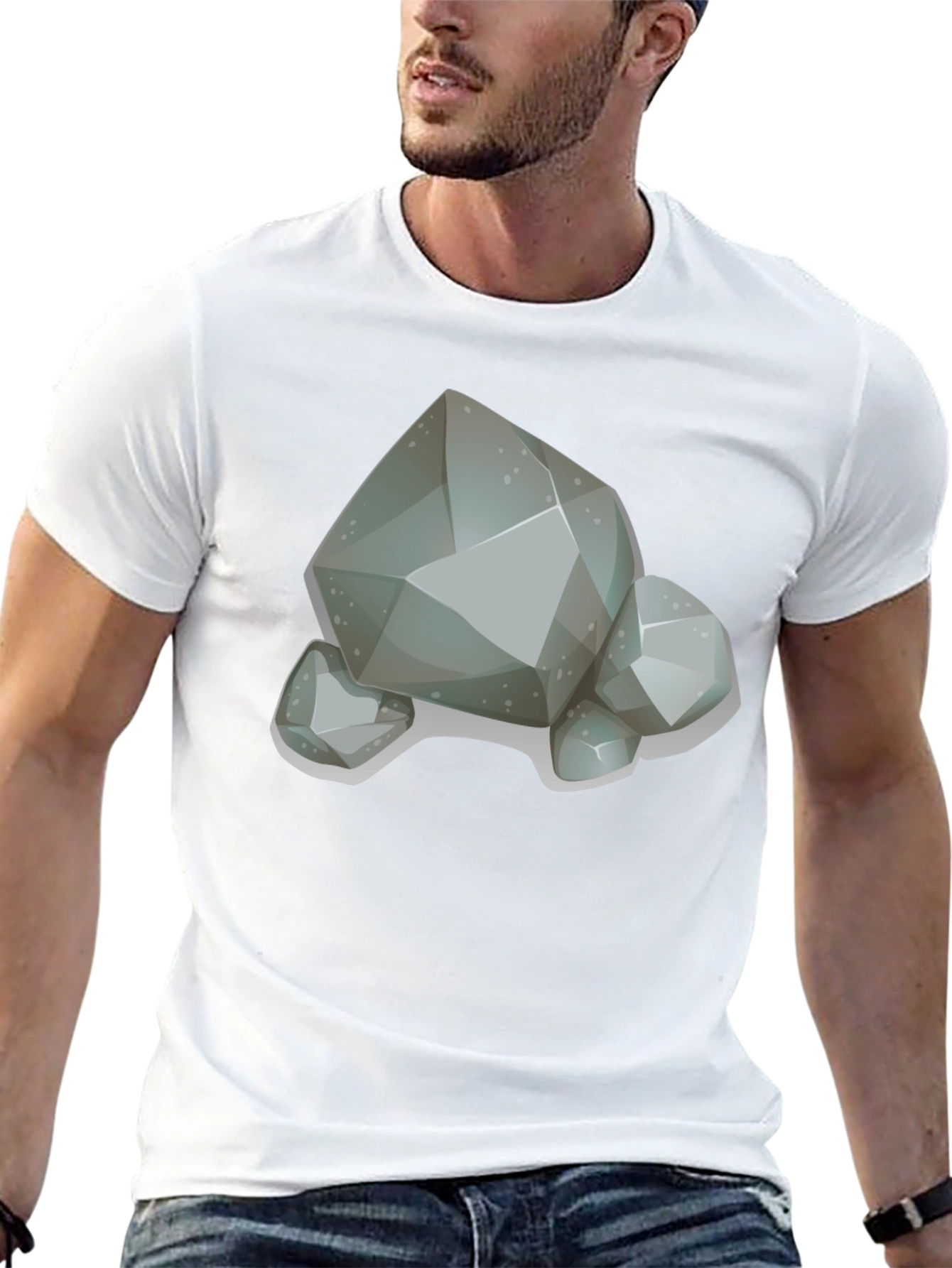 Cartoon Rock Graphic T-Shirt - Classic Crew Neck Tee
