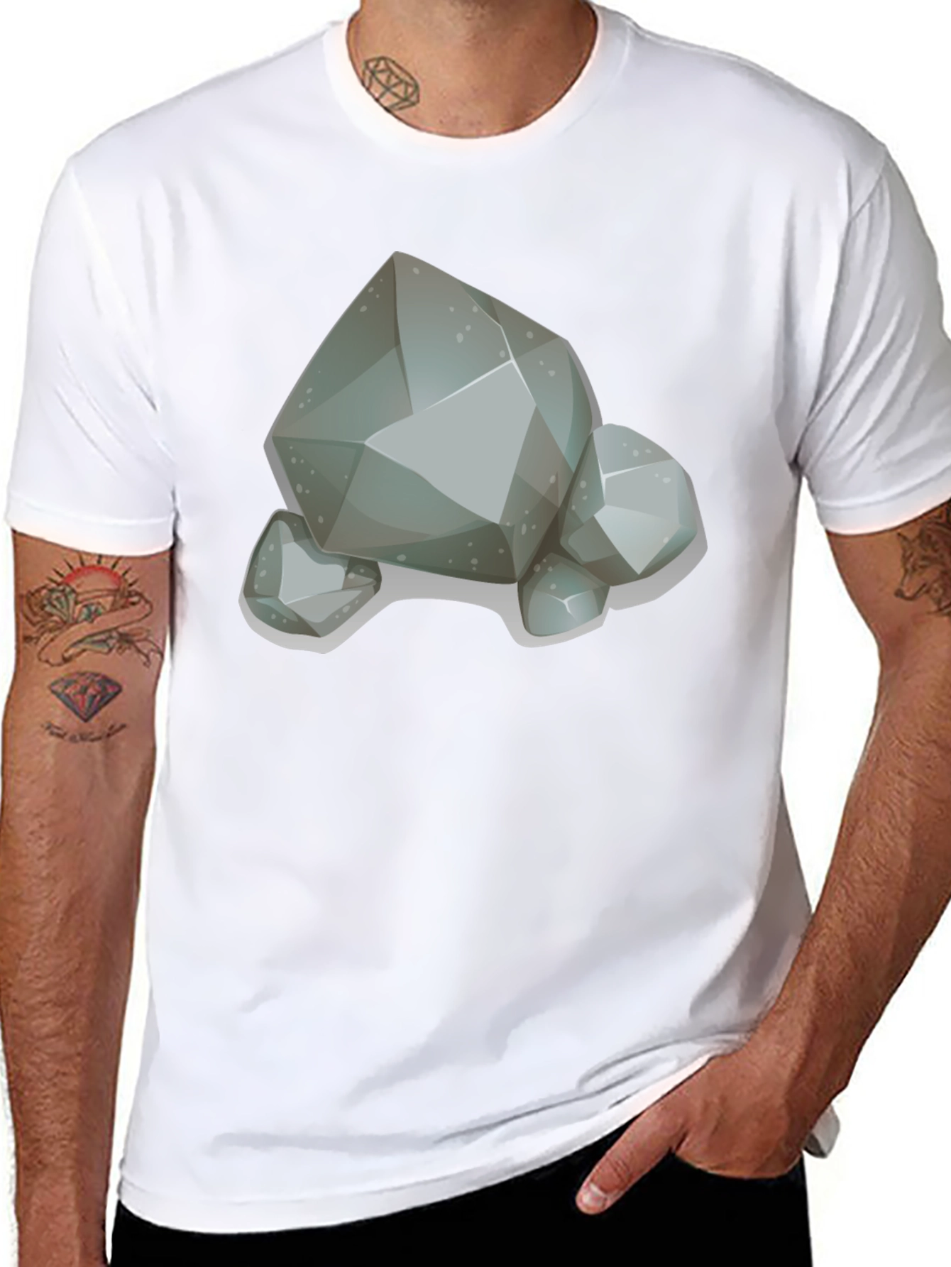 Cartoon Rock Graphic T-Shirt - Classic Crew Neck Tee