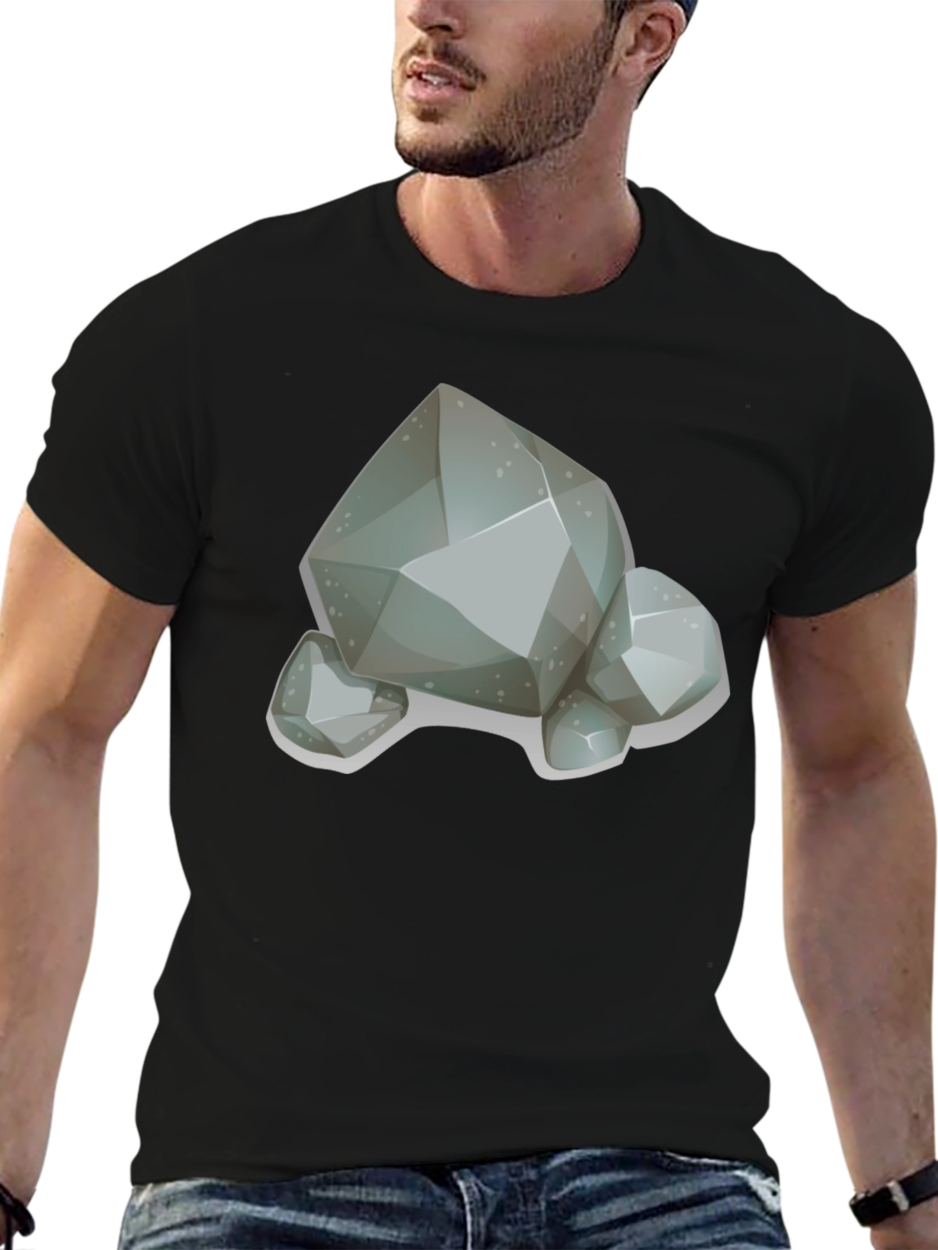 Cartoon Rock Graphic T-Shirt - Classic Crew Neck Tee