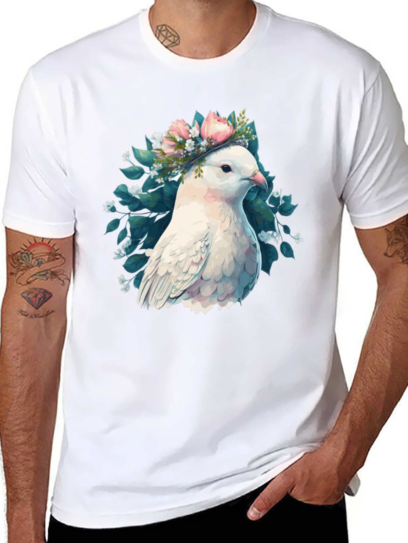 Dove & Floral Wreath Graphic T-Shirt