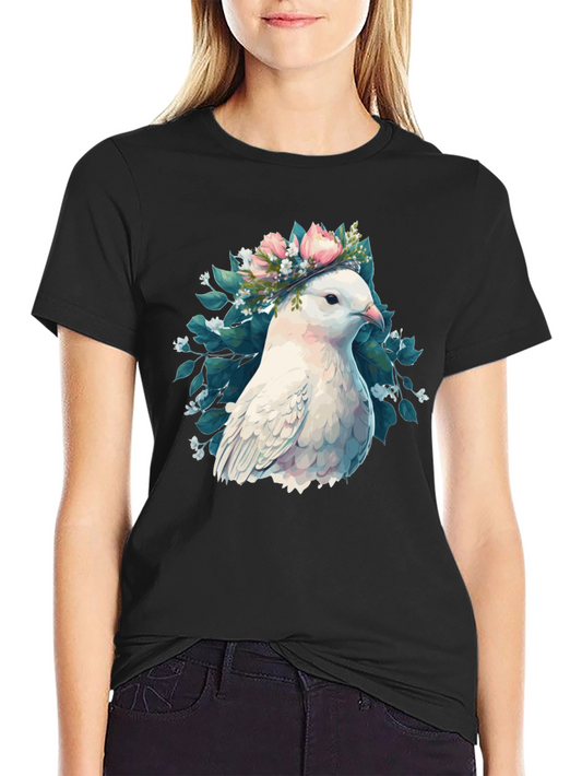 Dove & Floral Wreath Graphic T-Shirt