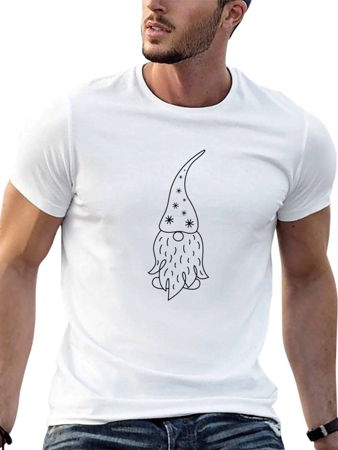 Gnome Outline Graphic Print Tee - Black Casual Shirt