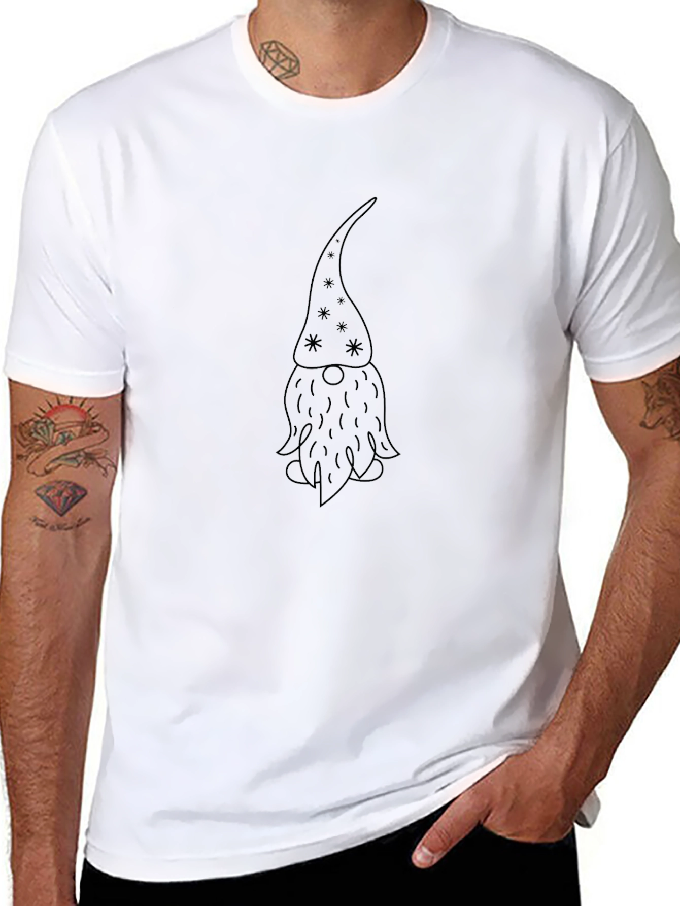 Gnome Outline Graphic Print Tee - Black Casual Shirt