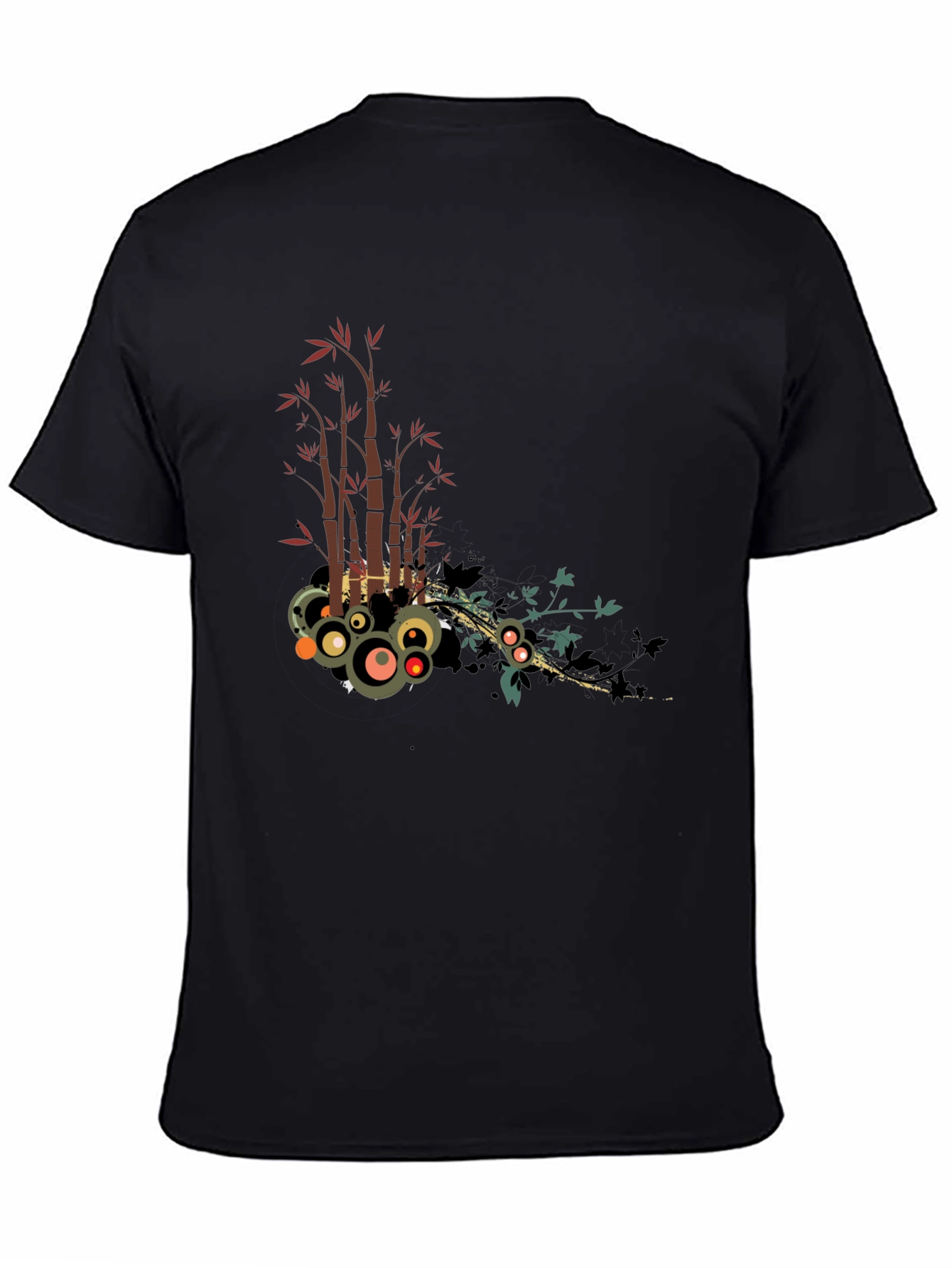 Stylish Black Tee with Bamboo Circle Design