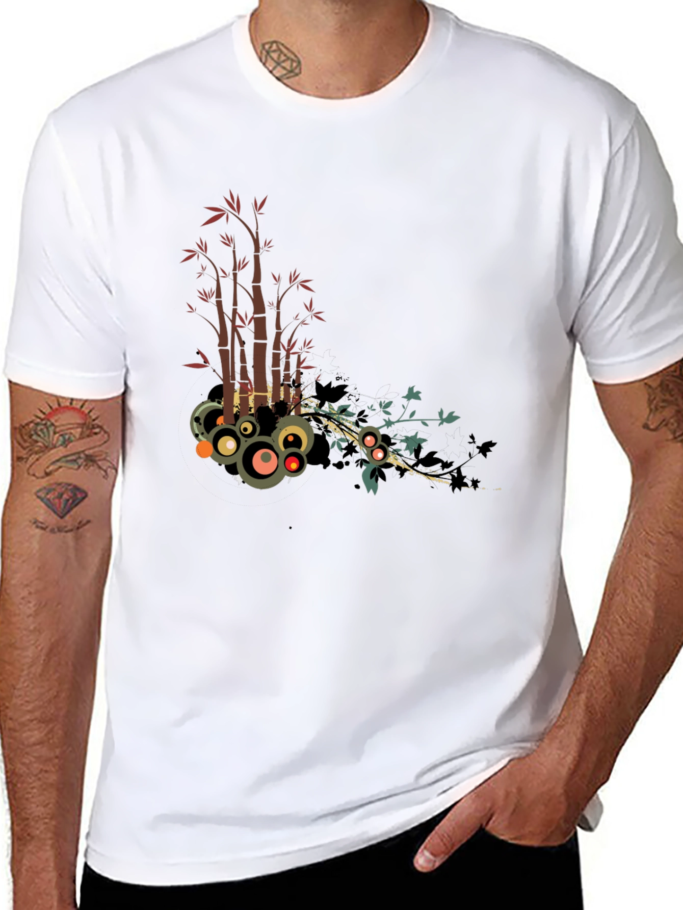 Stylish Black Tee with Bamboo Circle Design