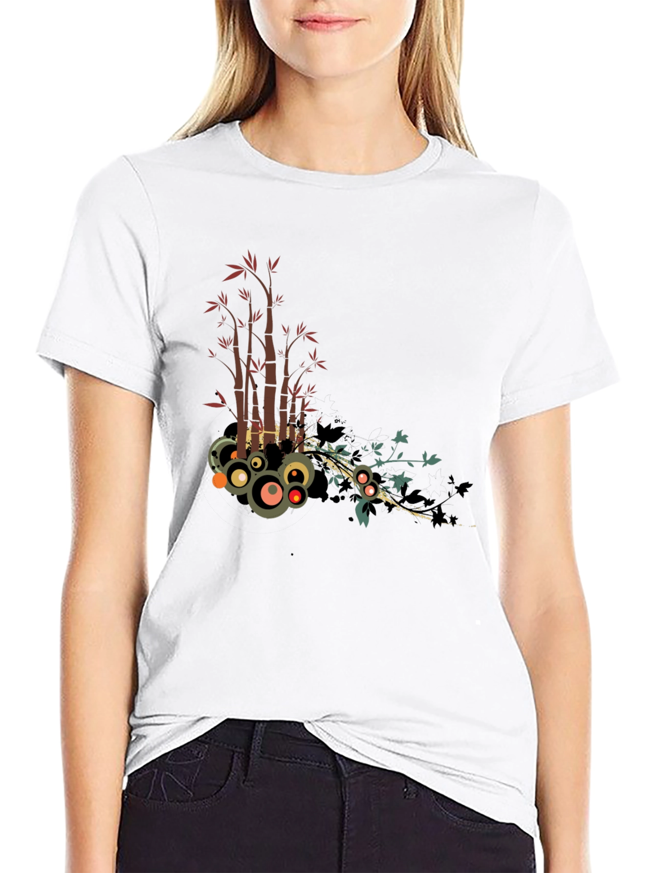 Stylish Black Tee with Bamboo Circle Design