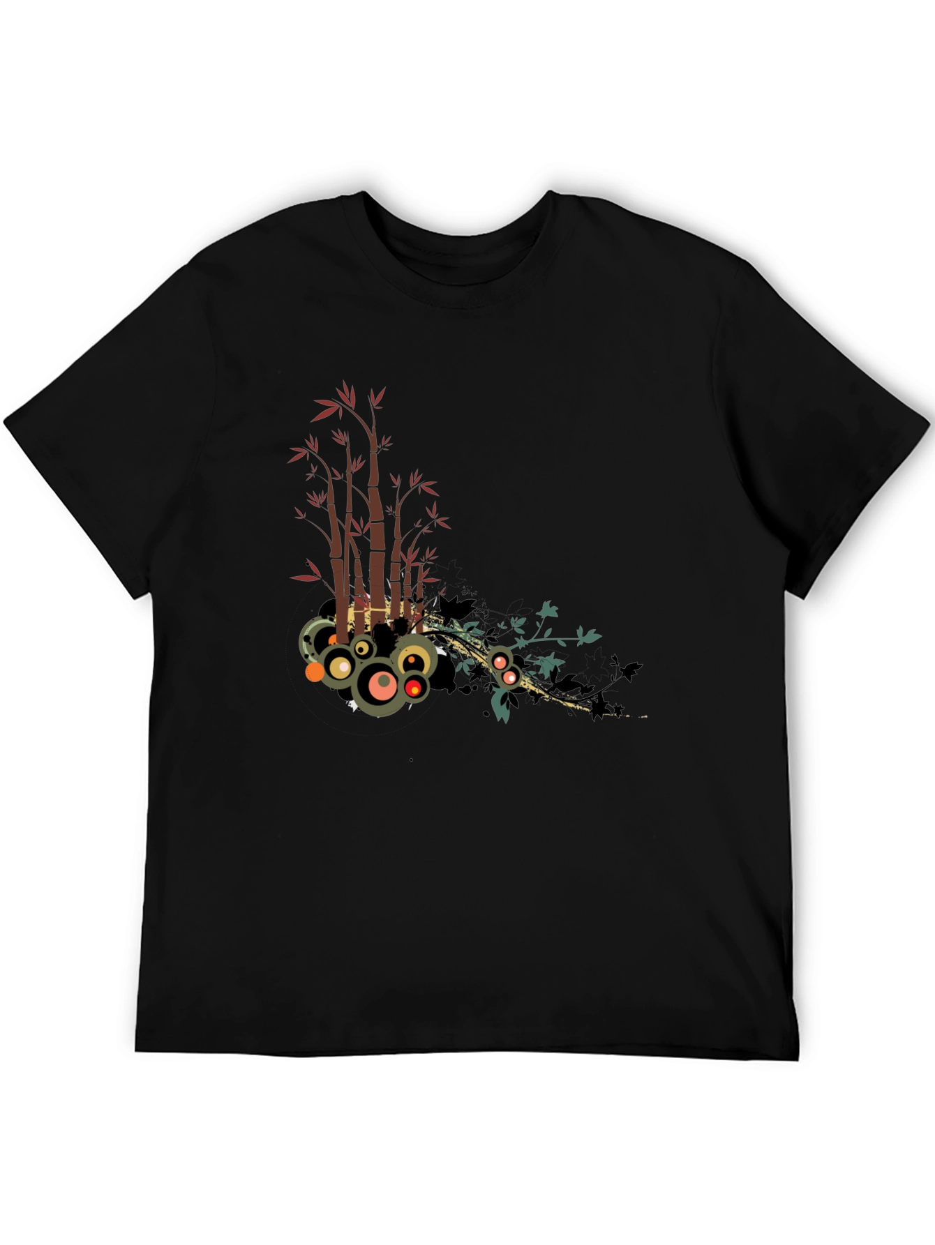 Stylish Black Tee with Bamboo Circle Design