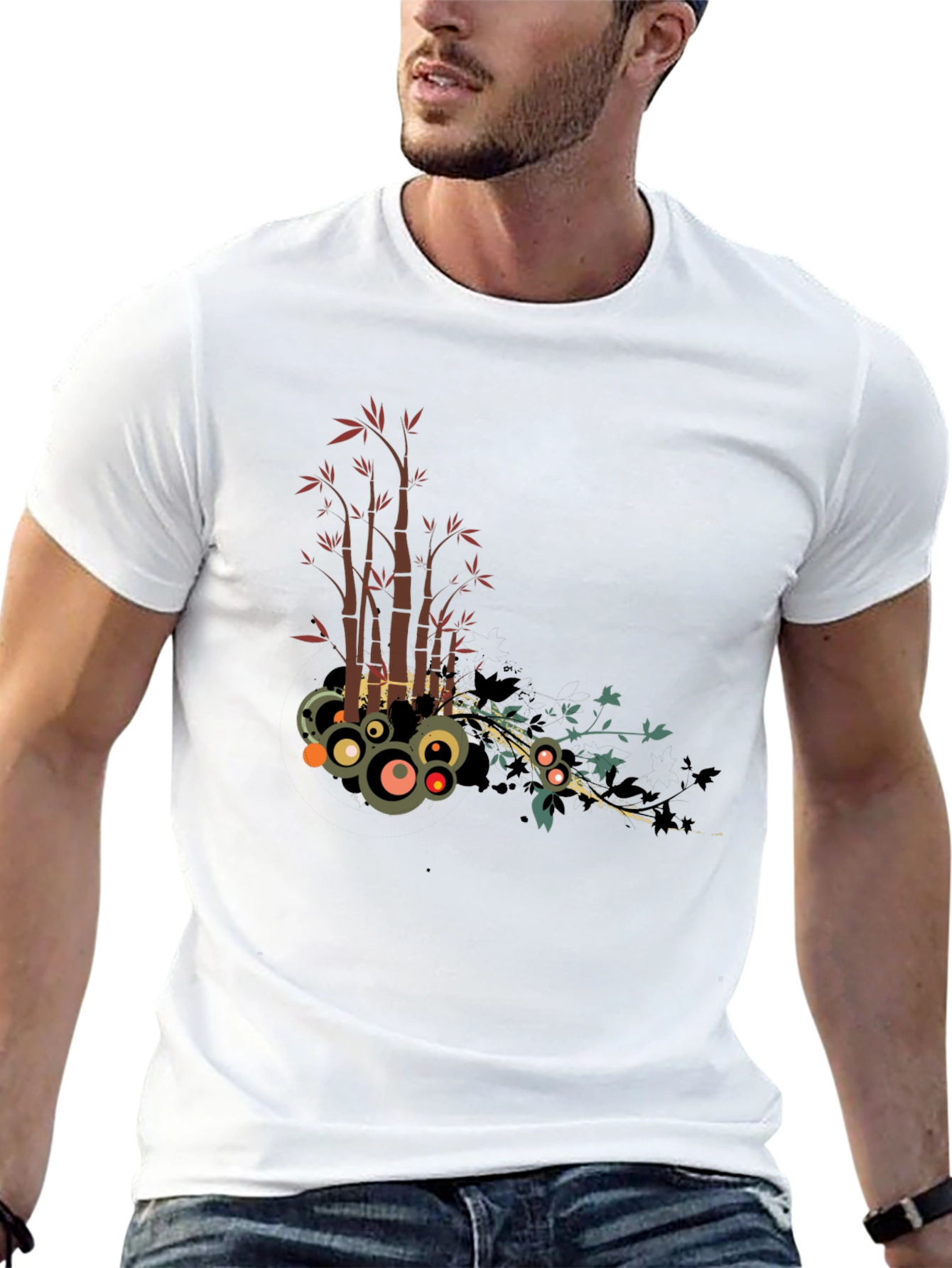 Stylish Black Tee with Bamboo Circle Design