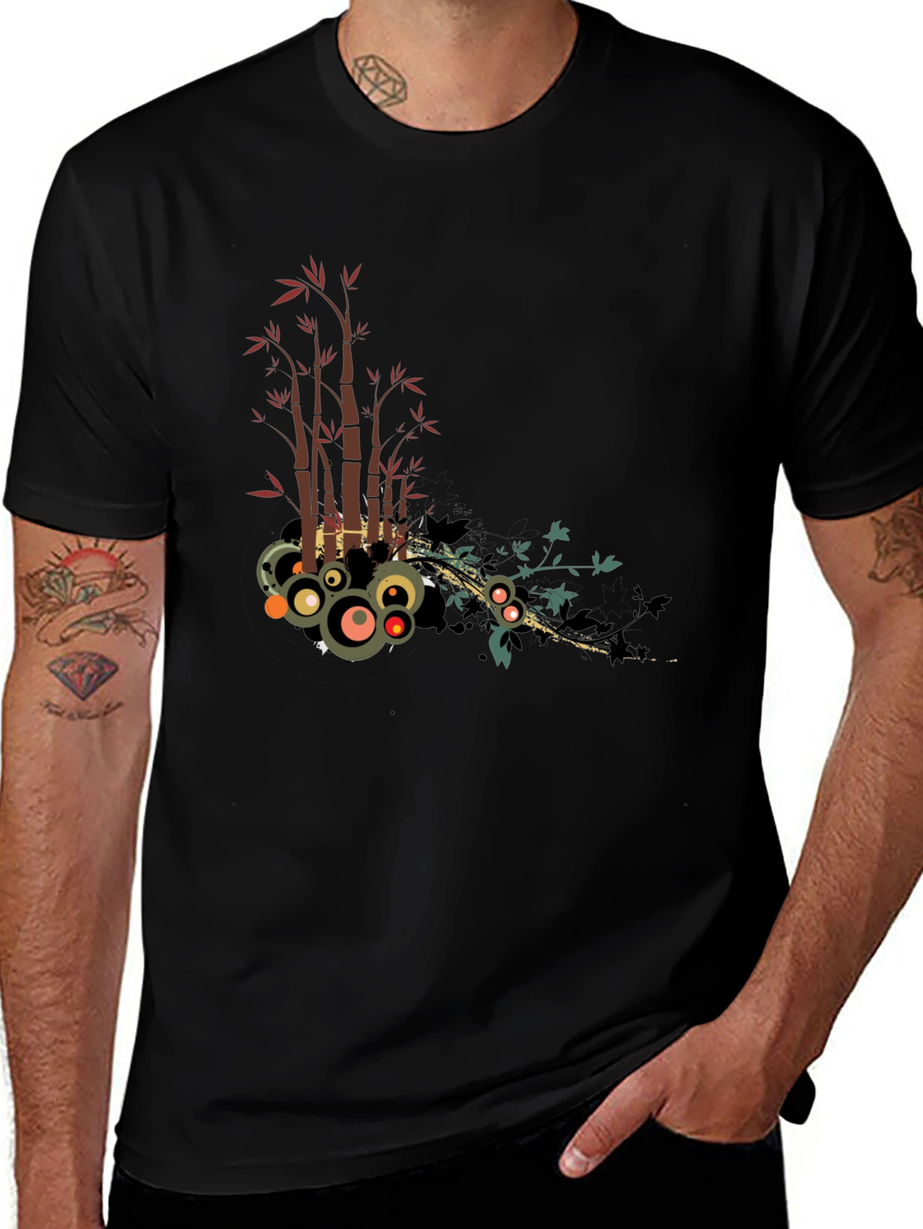 Stylish Black Tee with Bamboo Circle Design