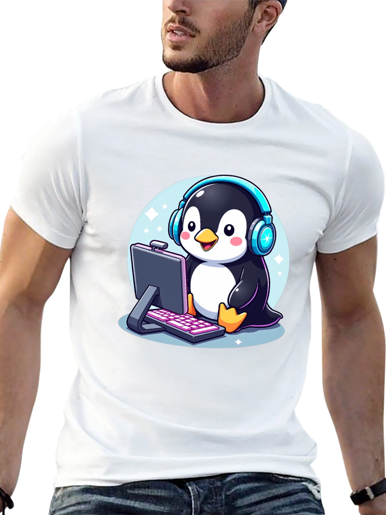 Gamer Penguin Graphic Tee - Cool Cartoon T-Shirt