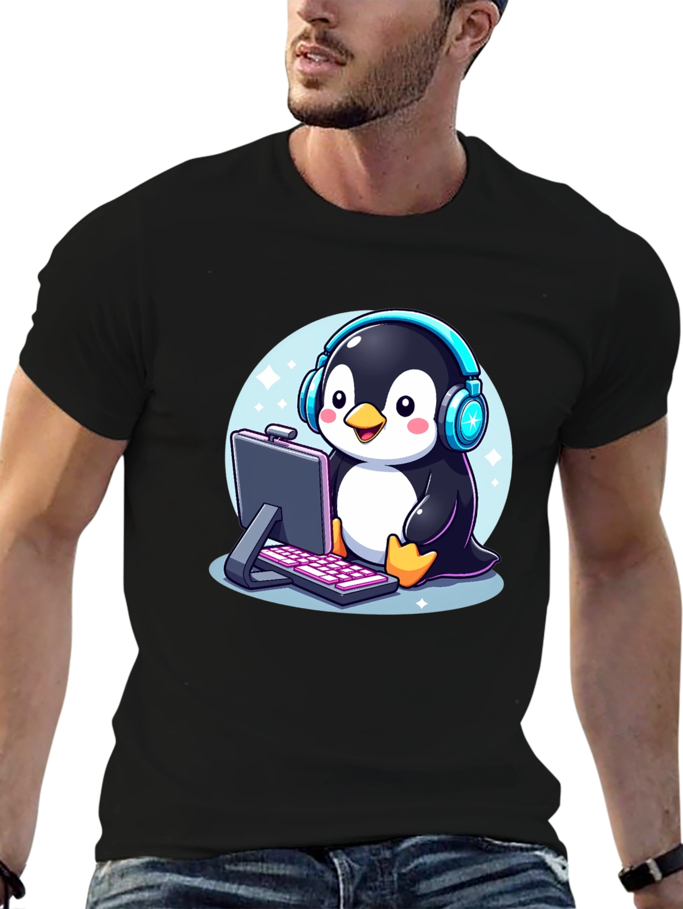 Gamer Penguin Graphic Tee - Cool Cartoon T-Shirt