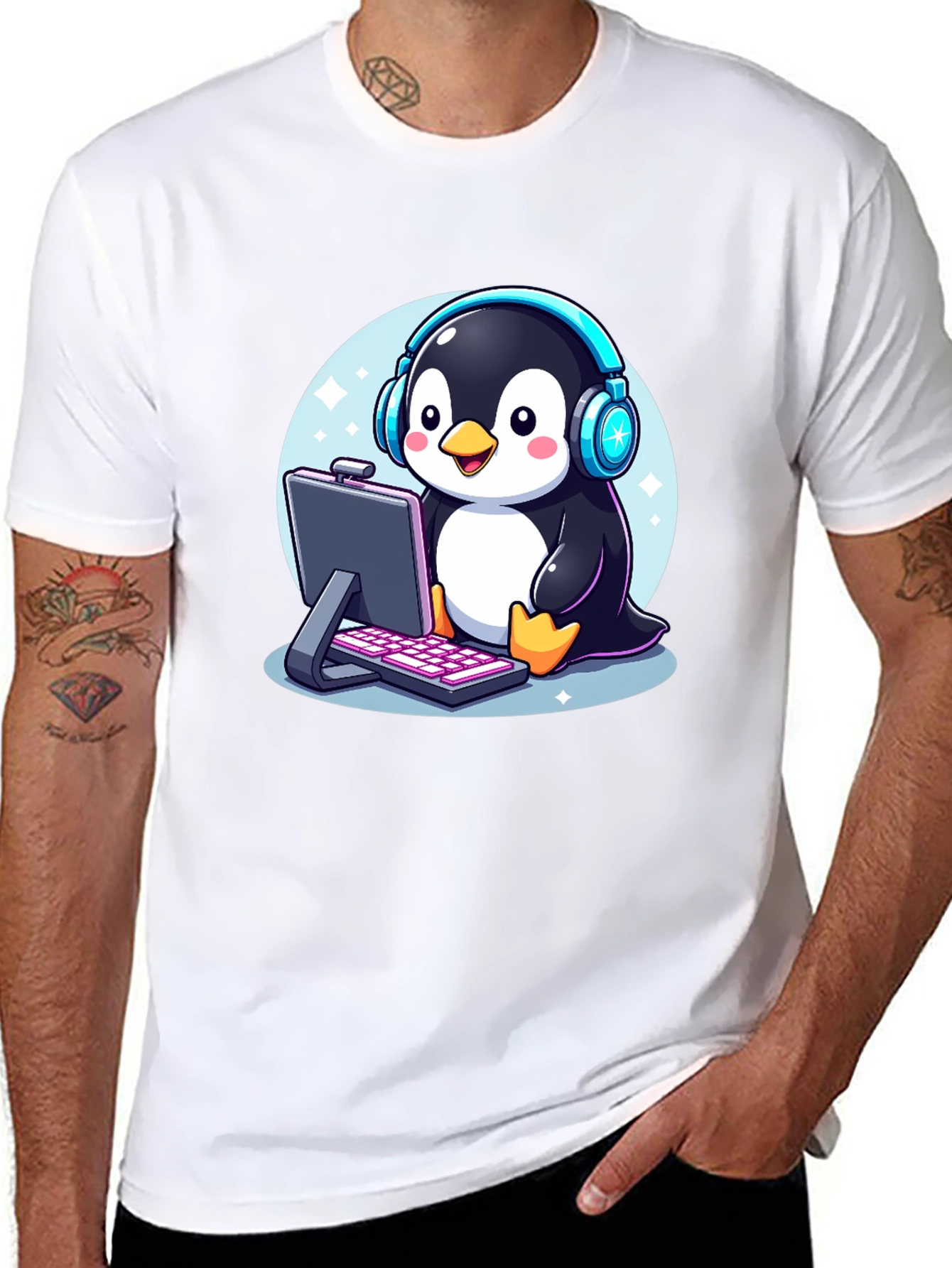 Gamer Penguin Graphic Tee - Cool Cartoon T-Shirt