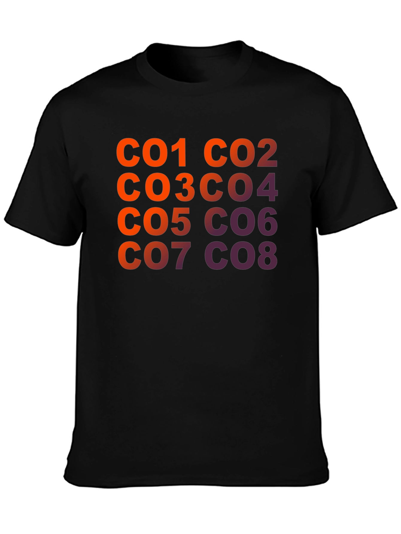 CO1-CO8 Gradient Text Graphic Print Black T-Shirt