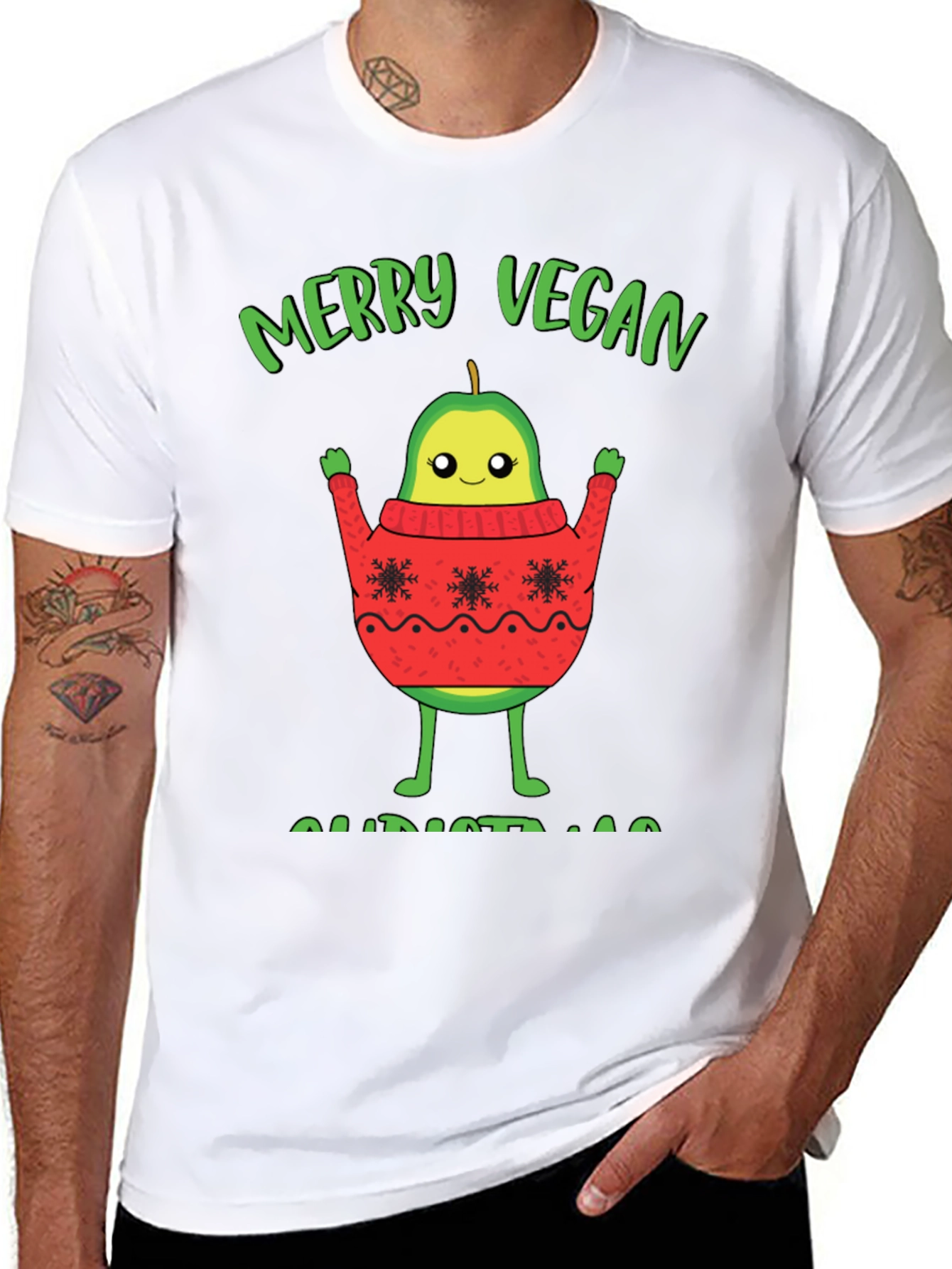 Merry Vegan Christmas T-Shirt Avocado Sweater
