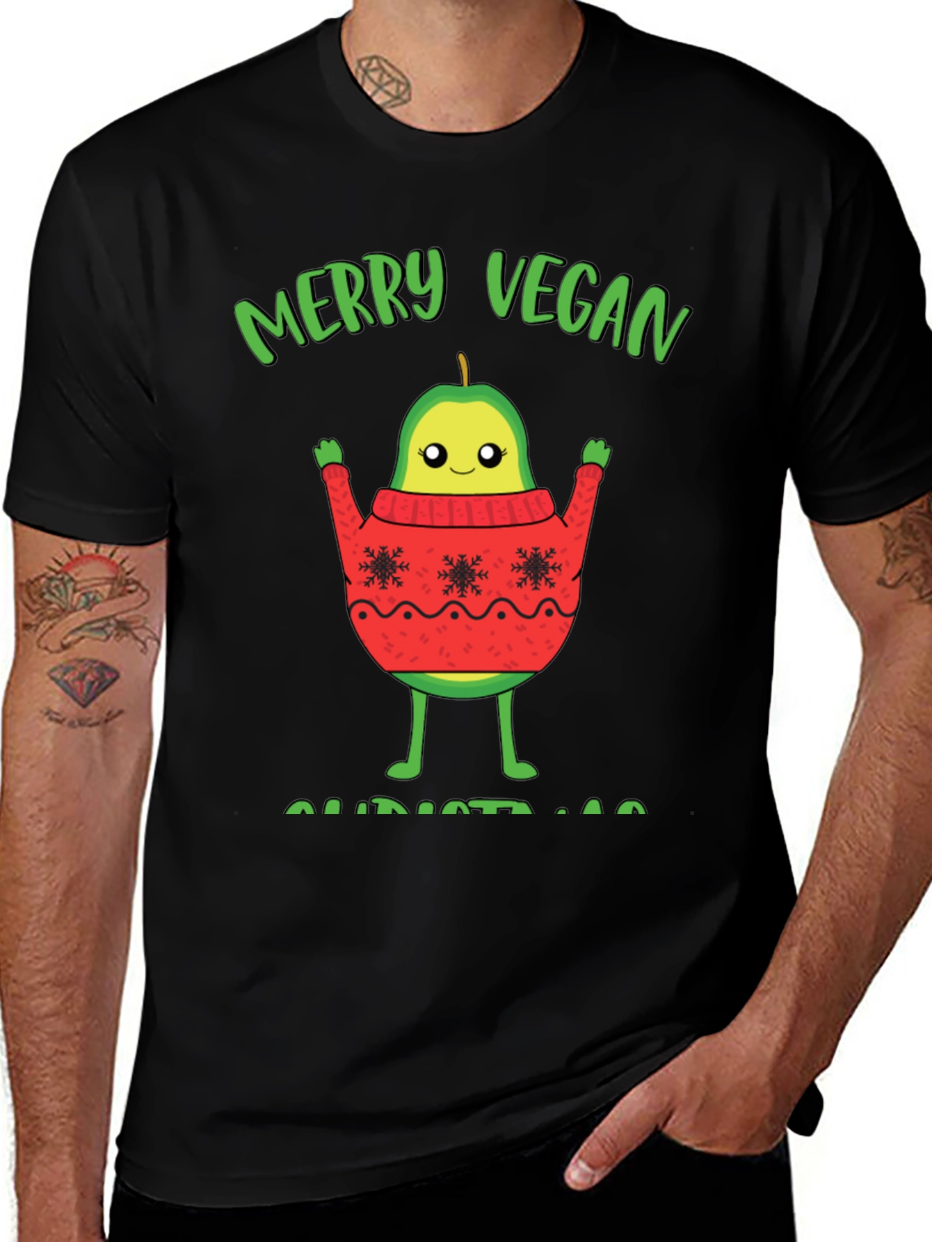 Merry Vegan Christmas T-Shirt Avocado Sweater