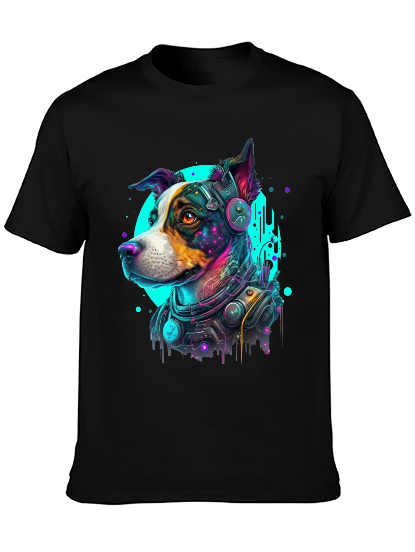 Cyberpunk Dog Graphic Tee - Futuristic Canine Style