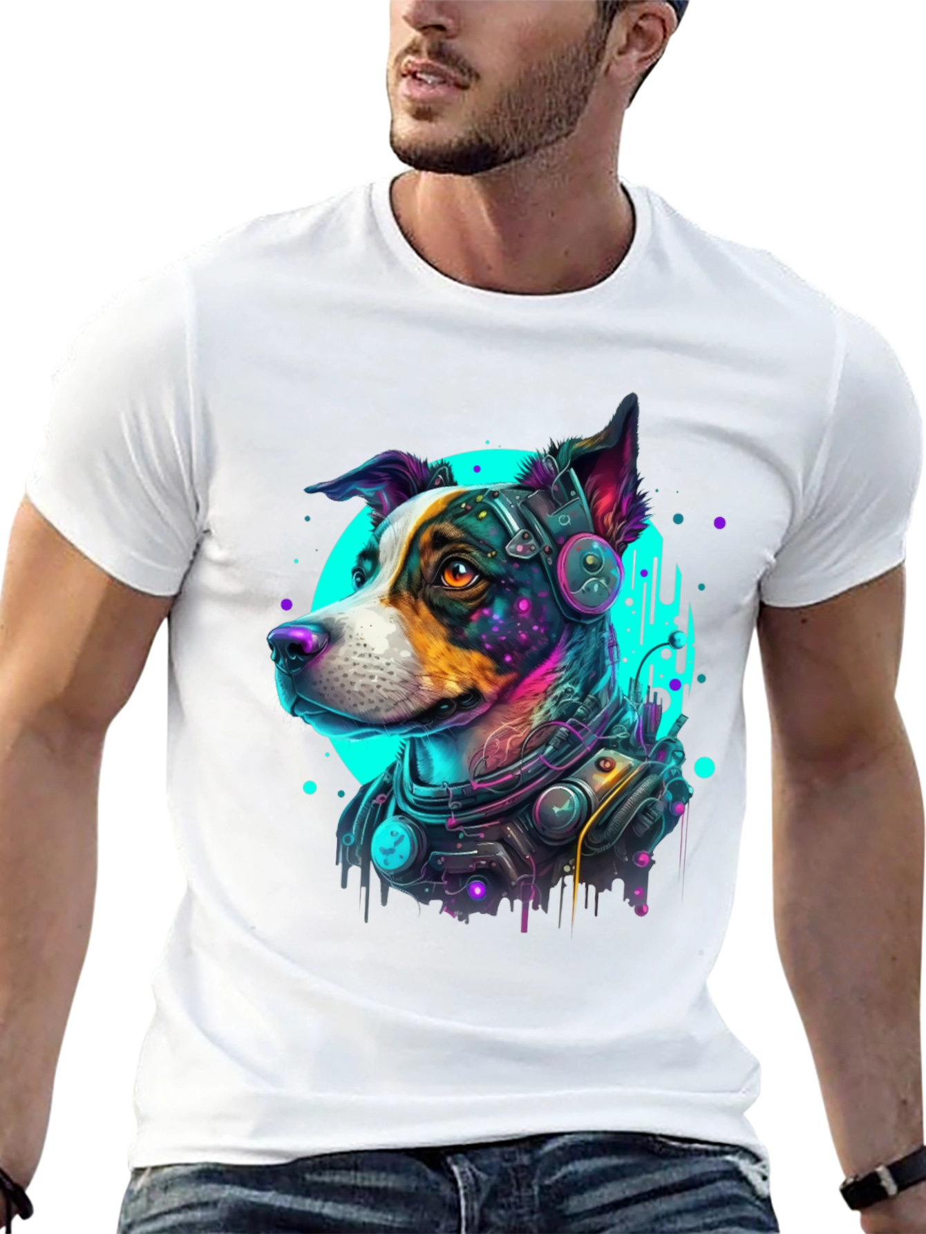 Cyberpunk Dog Graphic Tee - Futuristic Canine Style