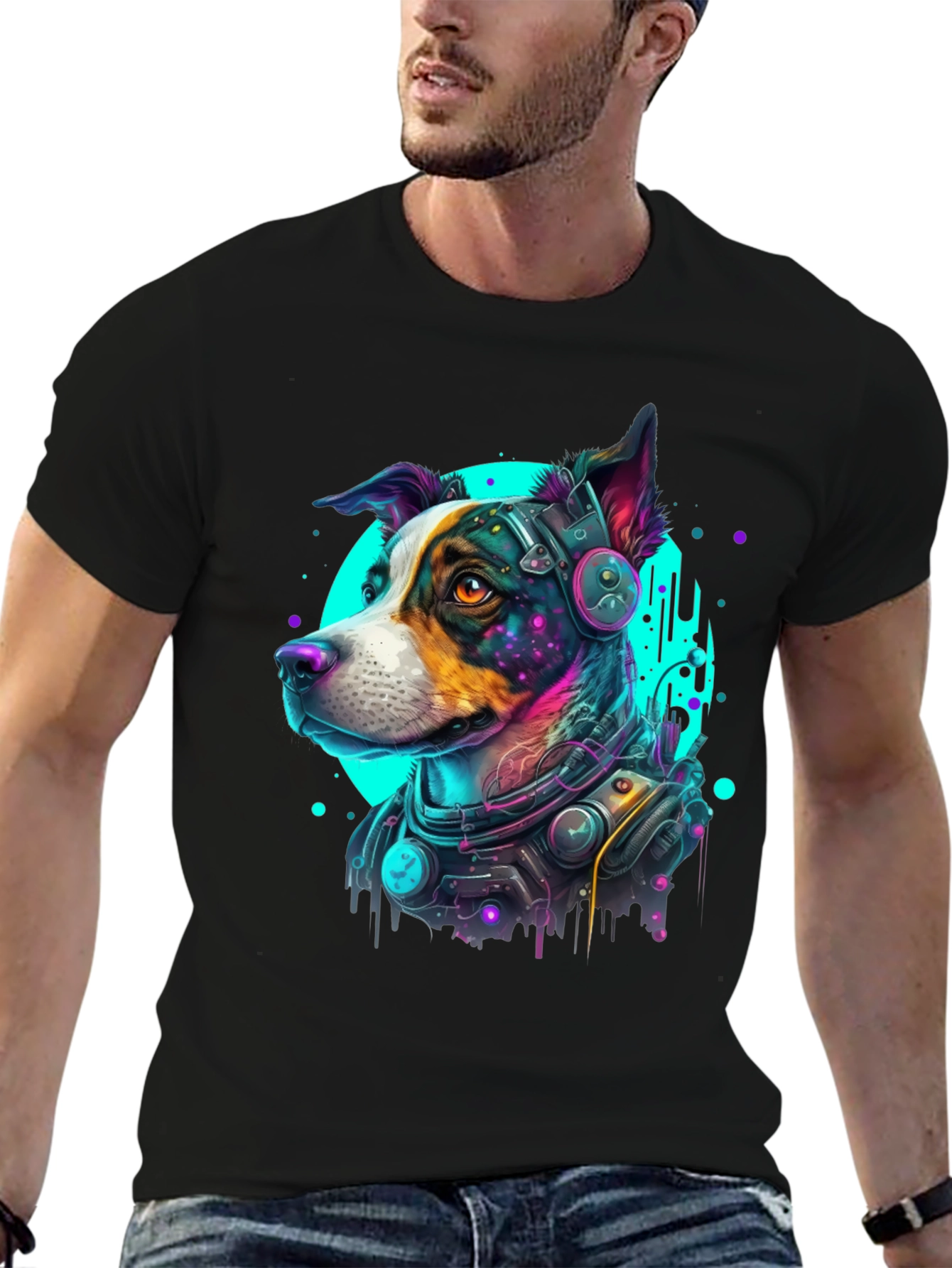 Cyberpunk Dog Graphic Tee - Futuristic Canine Style
