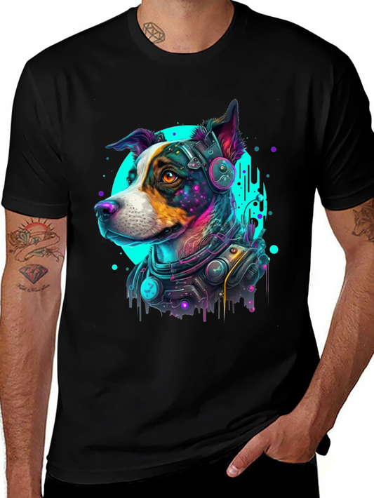Cyberpunk Dog Graphic Tee - Futuristic Canine Style