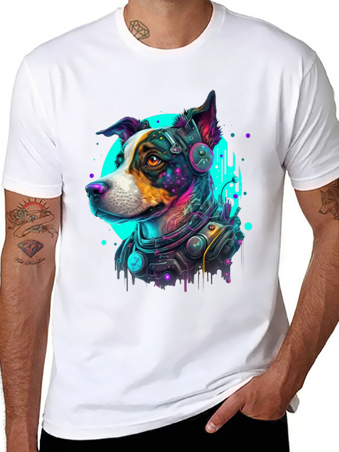 Cyberpunk Dog Graphic Tee - Futuristic Canine Style