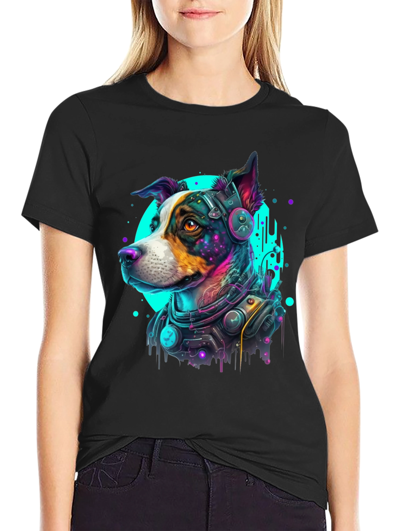 Cyberpunk Dog Graphic Tee - Futuristic Canine Style