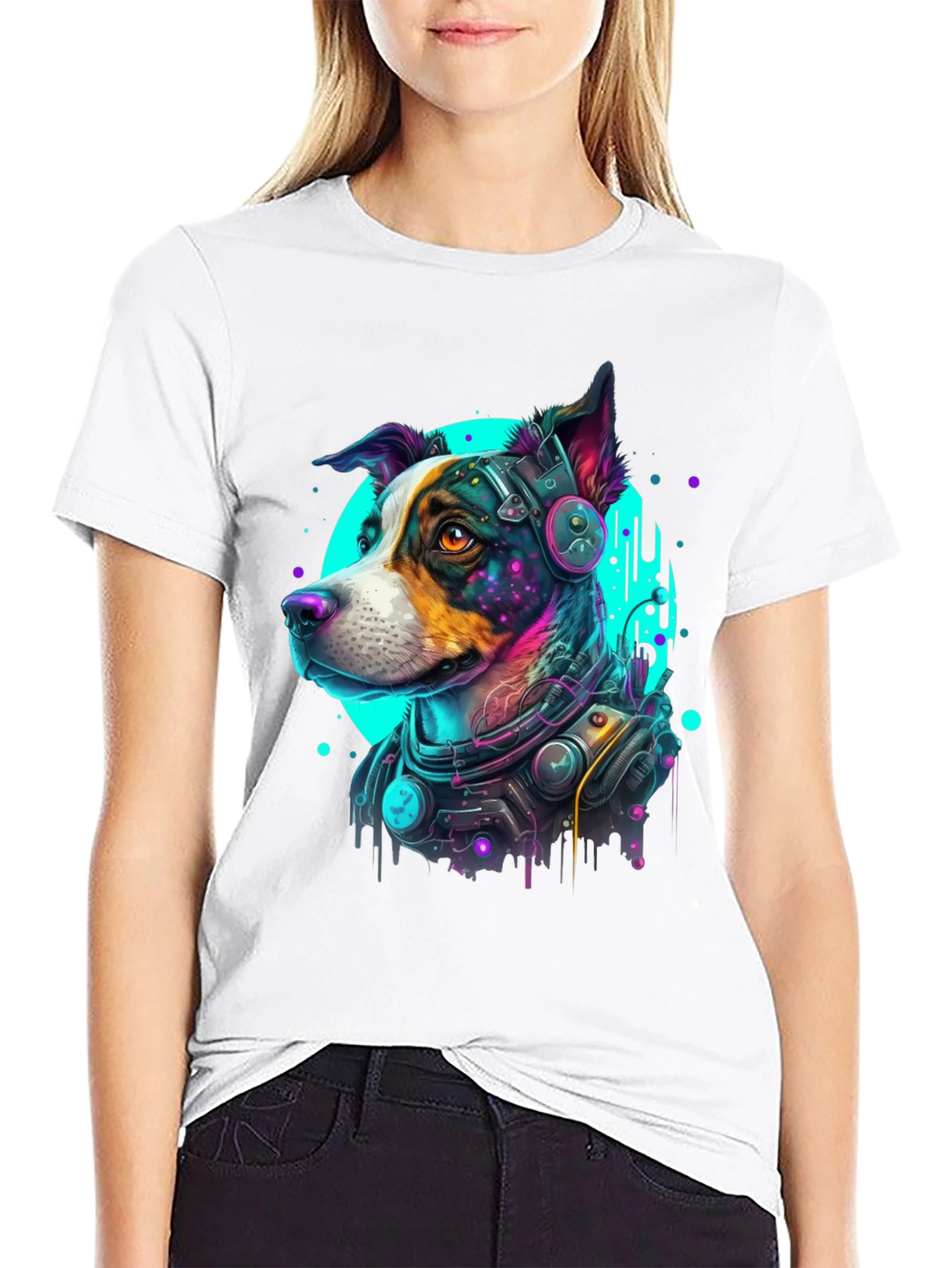 Cyberpunk Dog Graphic Tee - Futuristic Canine Style