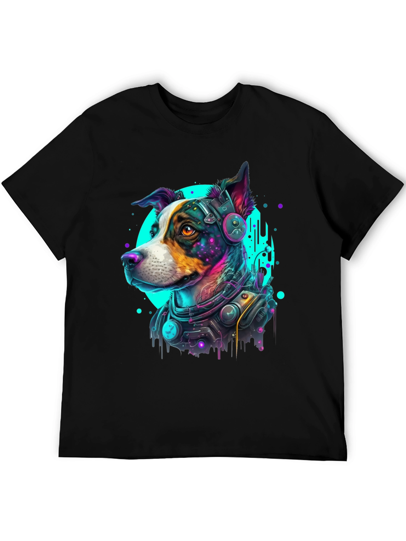 Cyberpunk Dog Graphic Tee - Futuristic Canine Style