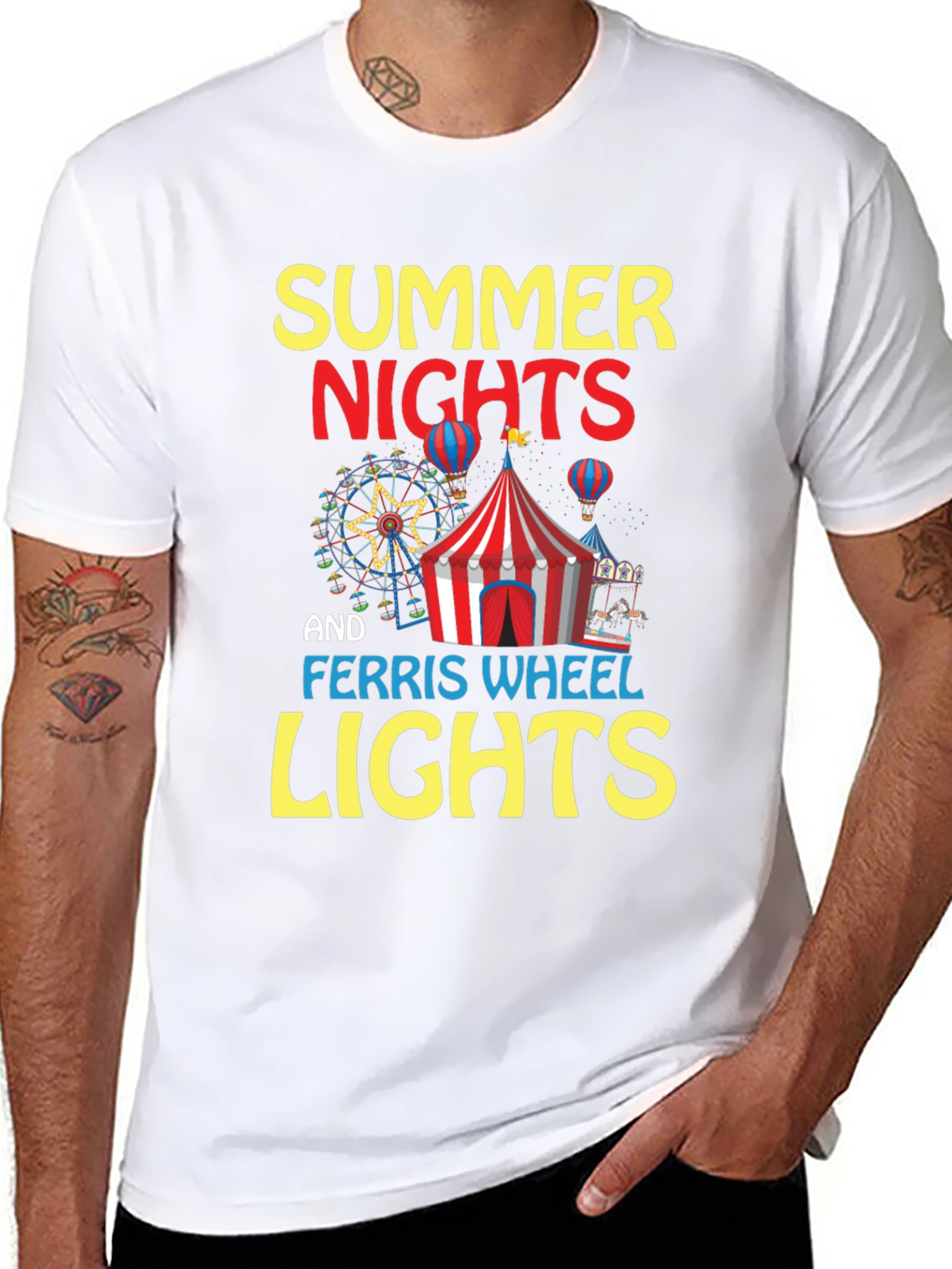 Summer Nights and Ferris Wheel Lights Black T-Shirt