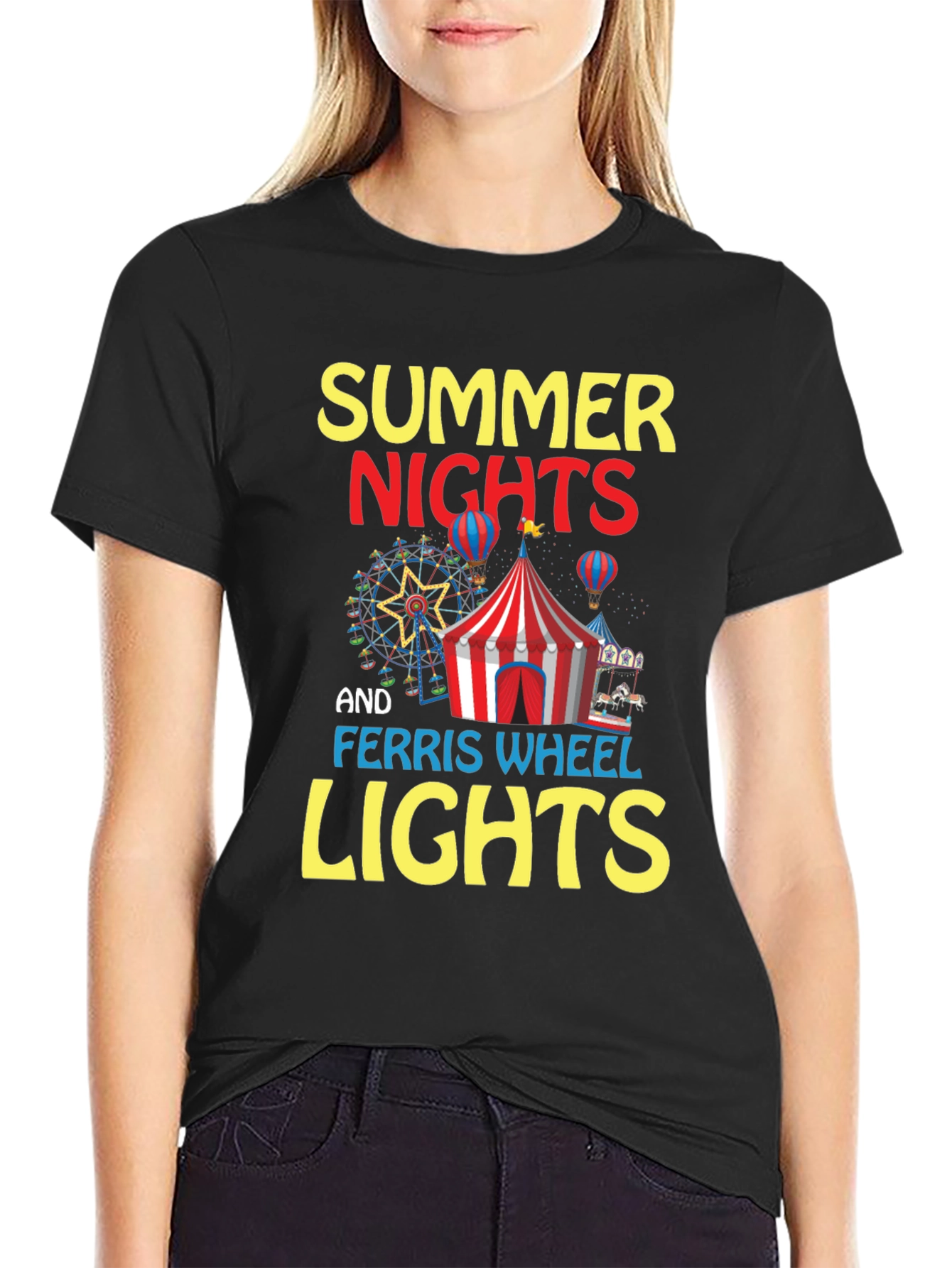 Summer Nights and Ferris Wheel Lights Black T-Shirt