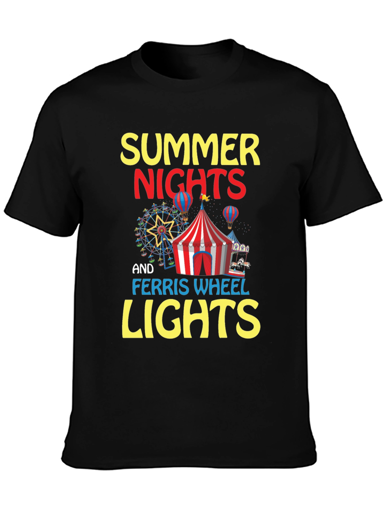 Summer Nights and Ferris Wheel Lights Black T-Shirt