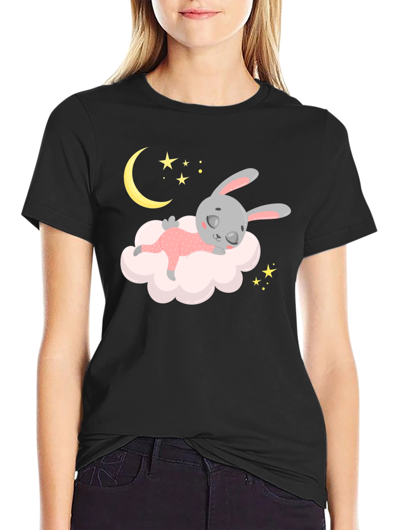 Dreamy Bunny Black T-Shirt