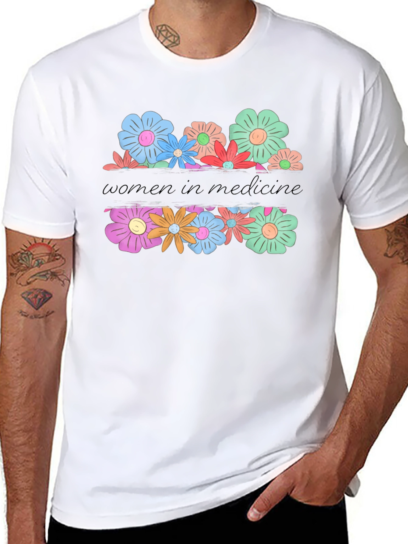 Women in Medicine Floral Graphic Tee - Black