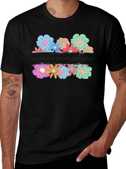 Women in Medicine Floral Graphic Tee - Black
