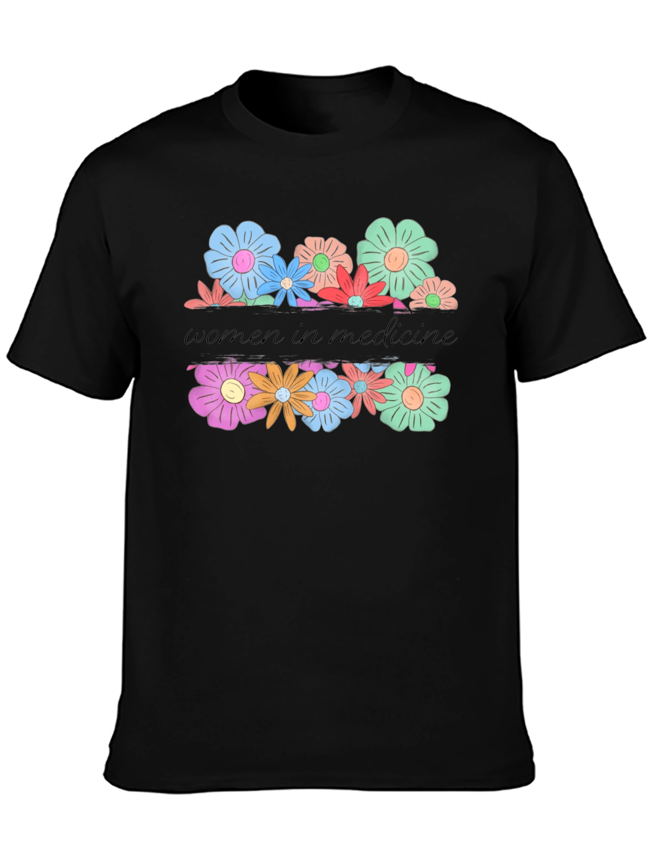Women in Medicine Floral Graphic Tee - Black