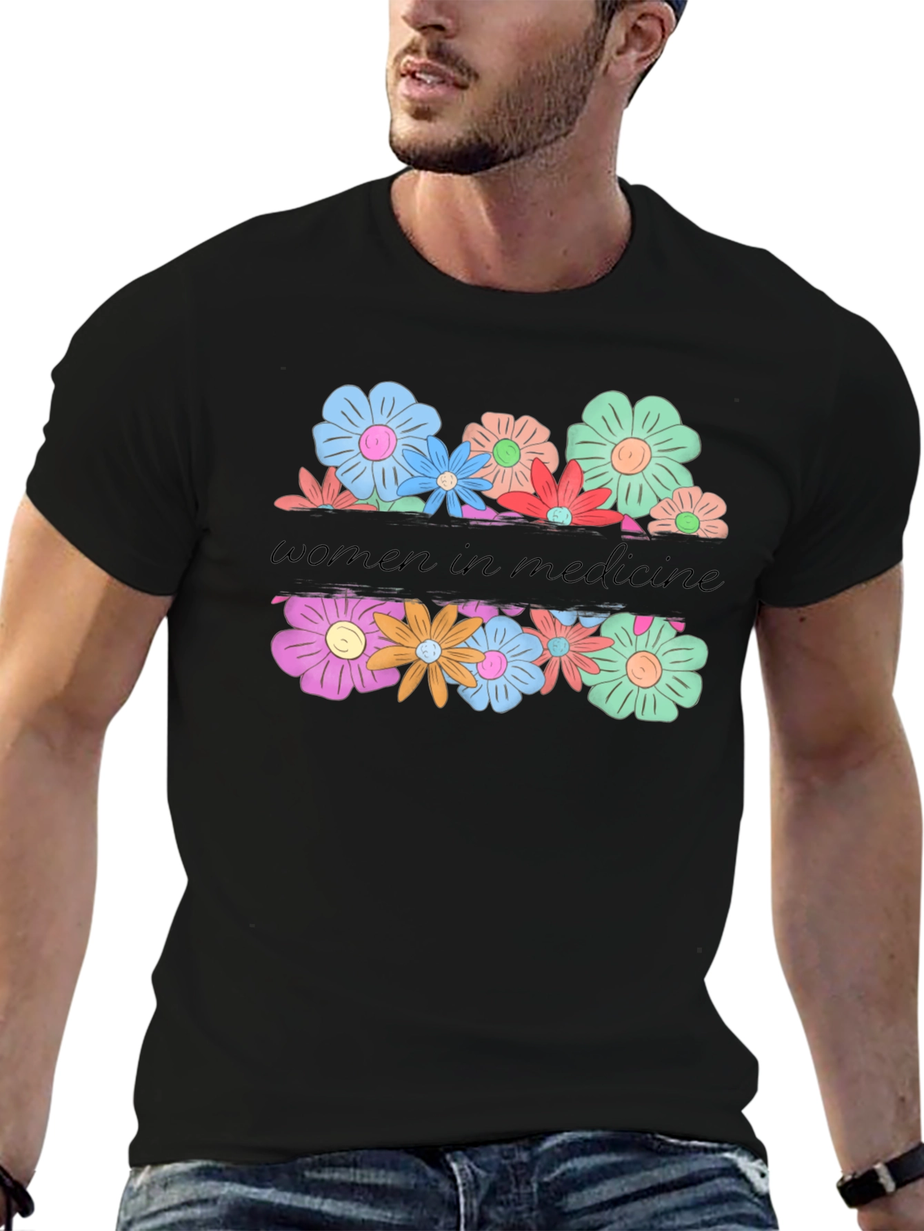 Women in Medicine Floral Graphic Tee - Black