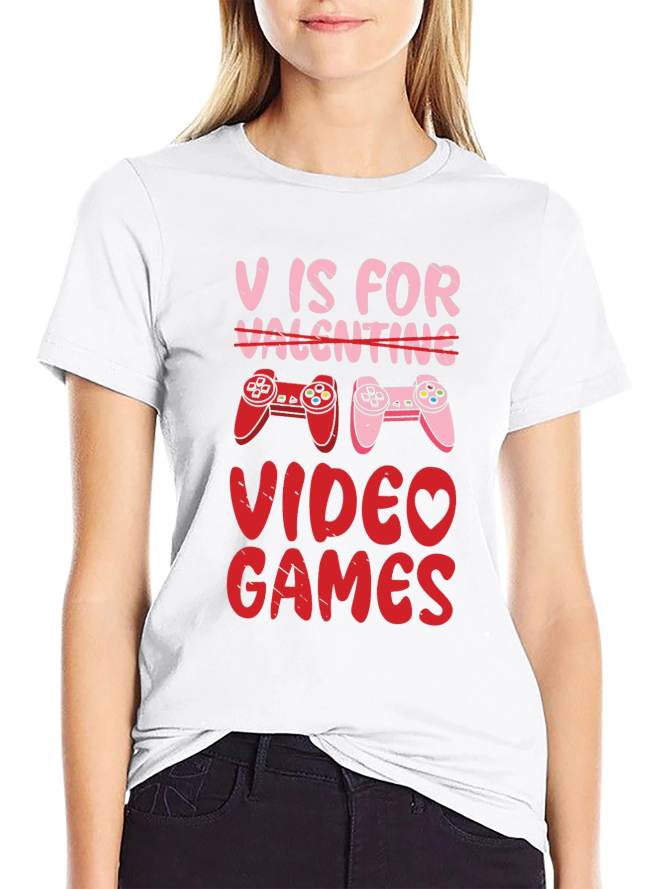 V is for Video Games Valentines Day T-Shirt