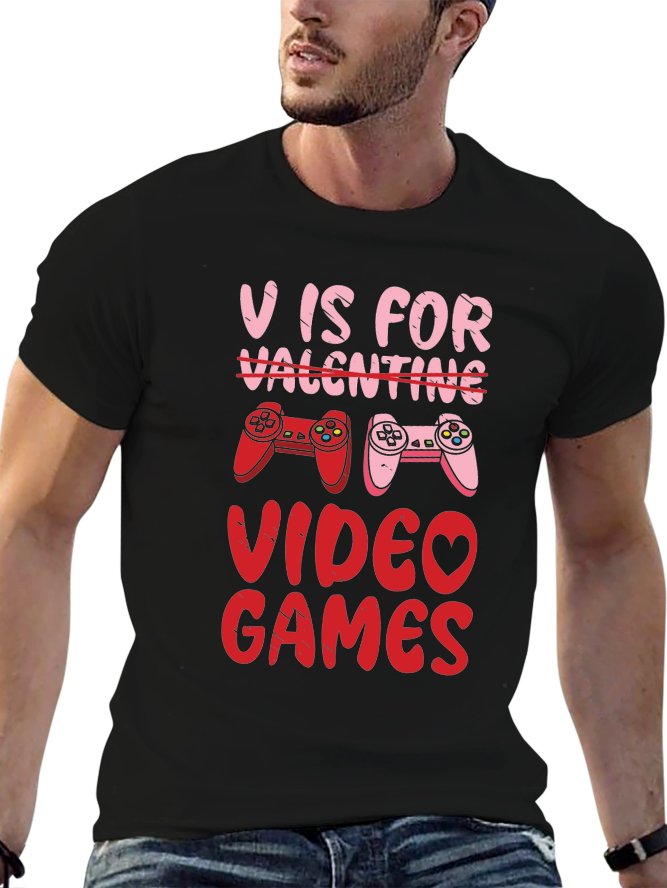 V is for Video Games Valentines Day T-Shirt