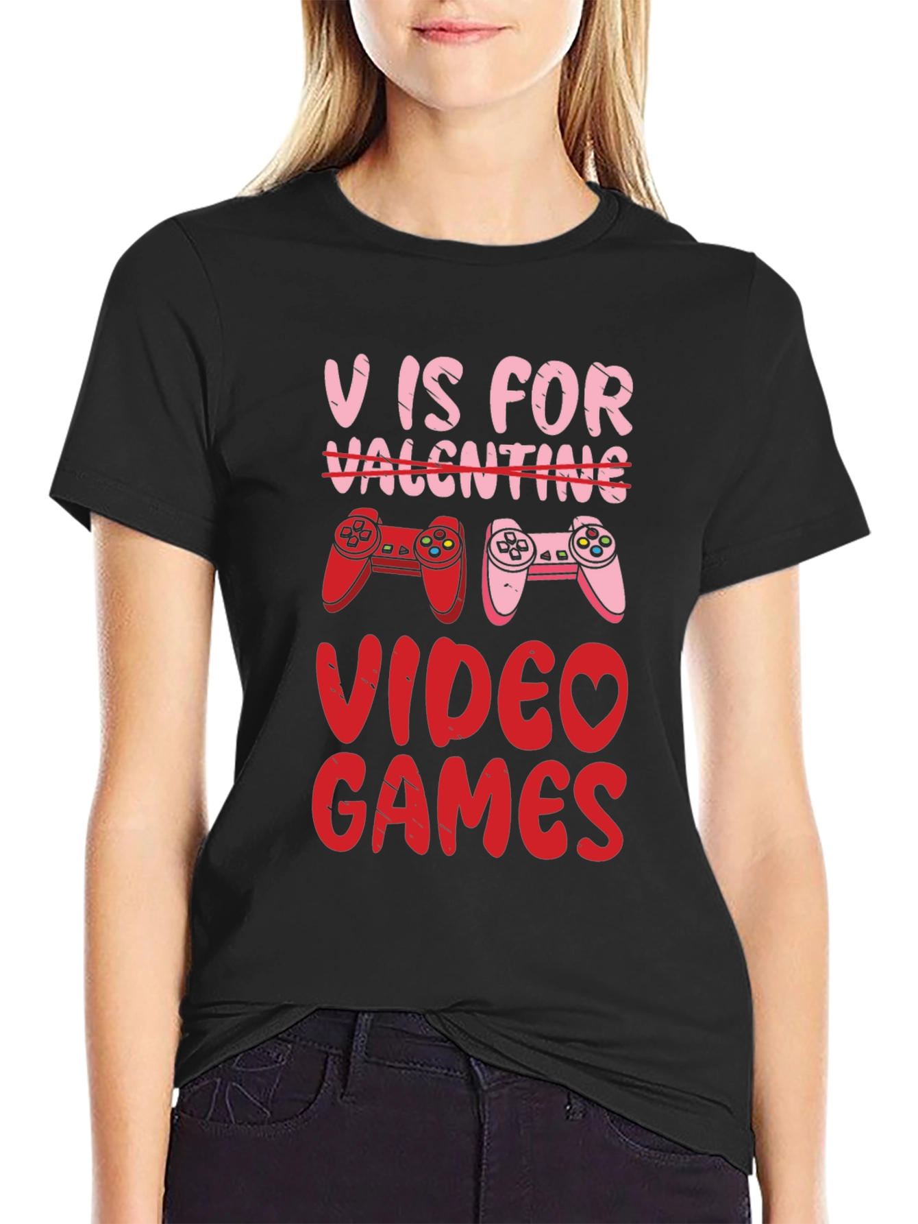 V is for Video Games Valentines Day T-Shirt