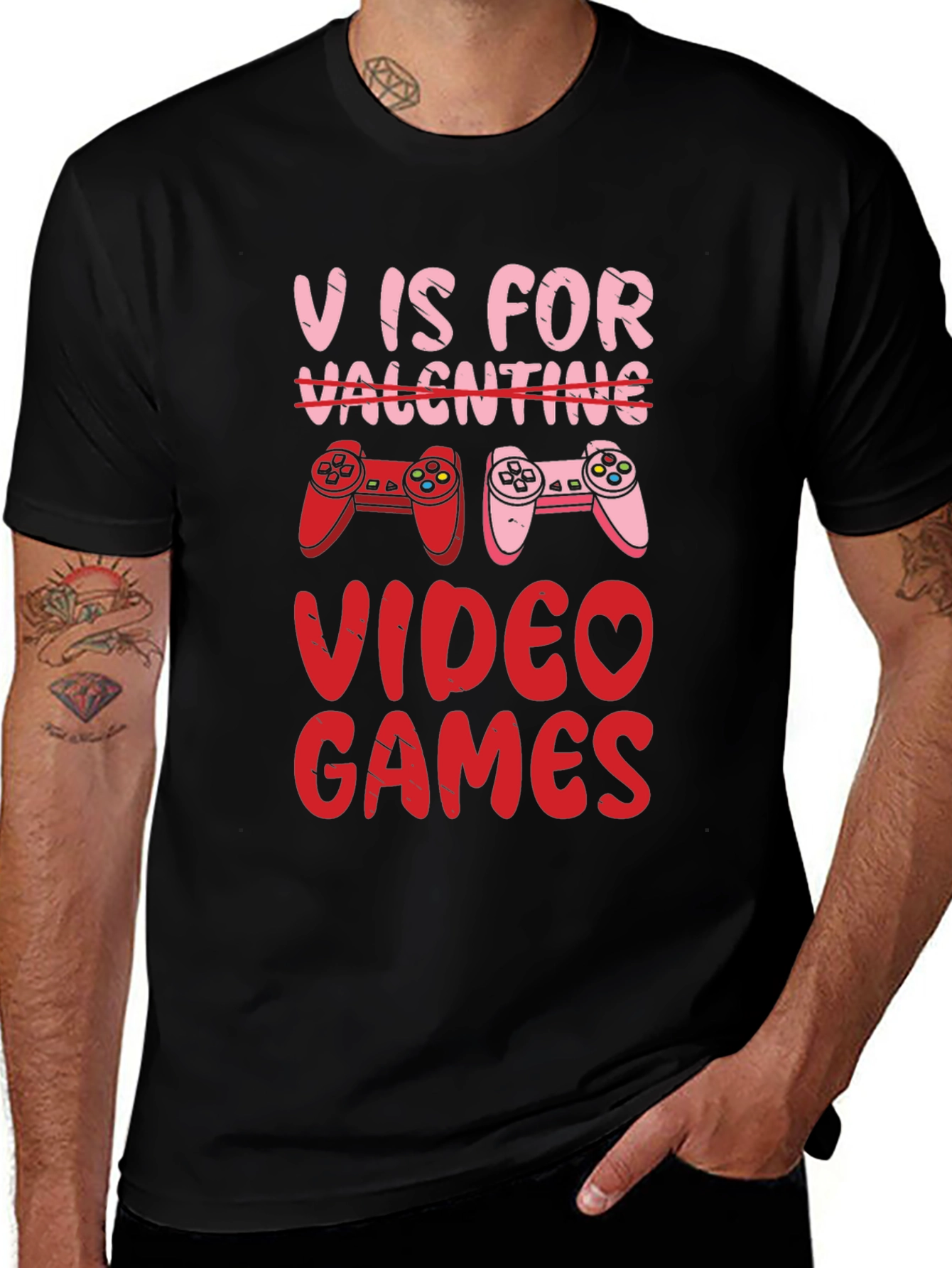 V is for Video Games Valentines Day T-Shirt