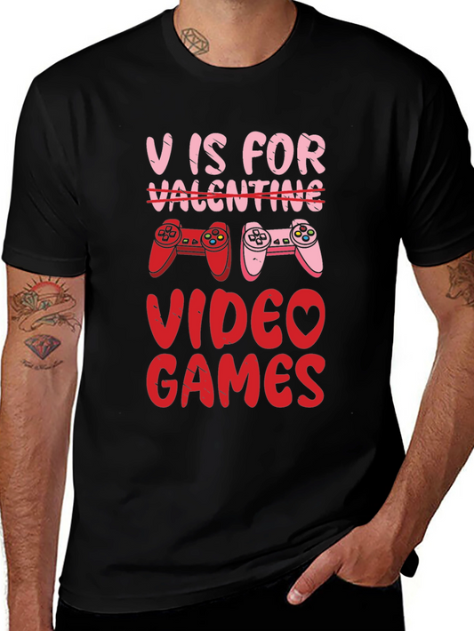 V is for Video Games Valentines Day T-Shirt