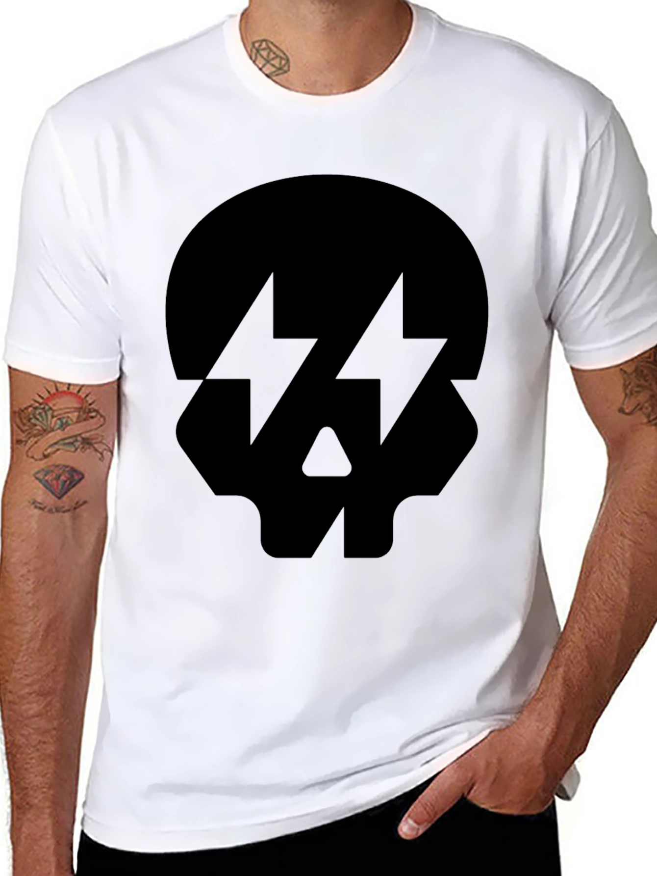 Skull Lightning Bolt Graphic Tee - Black