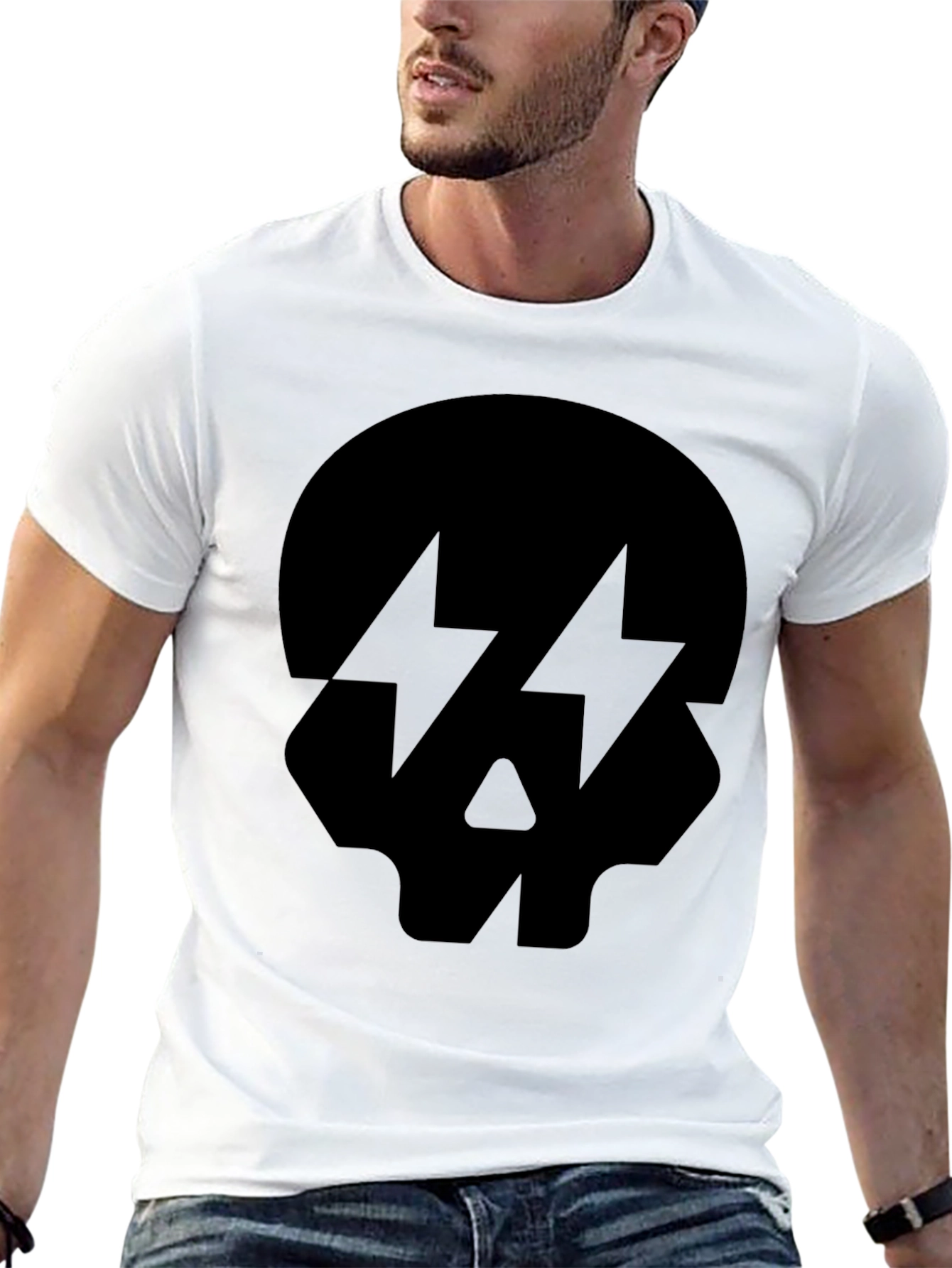 Skull Lightning Bolt Graphic Tee - Black