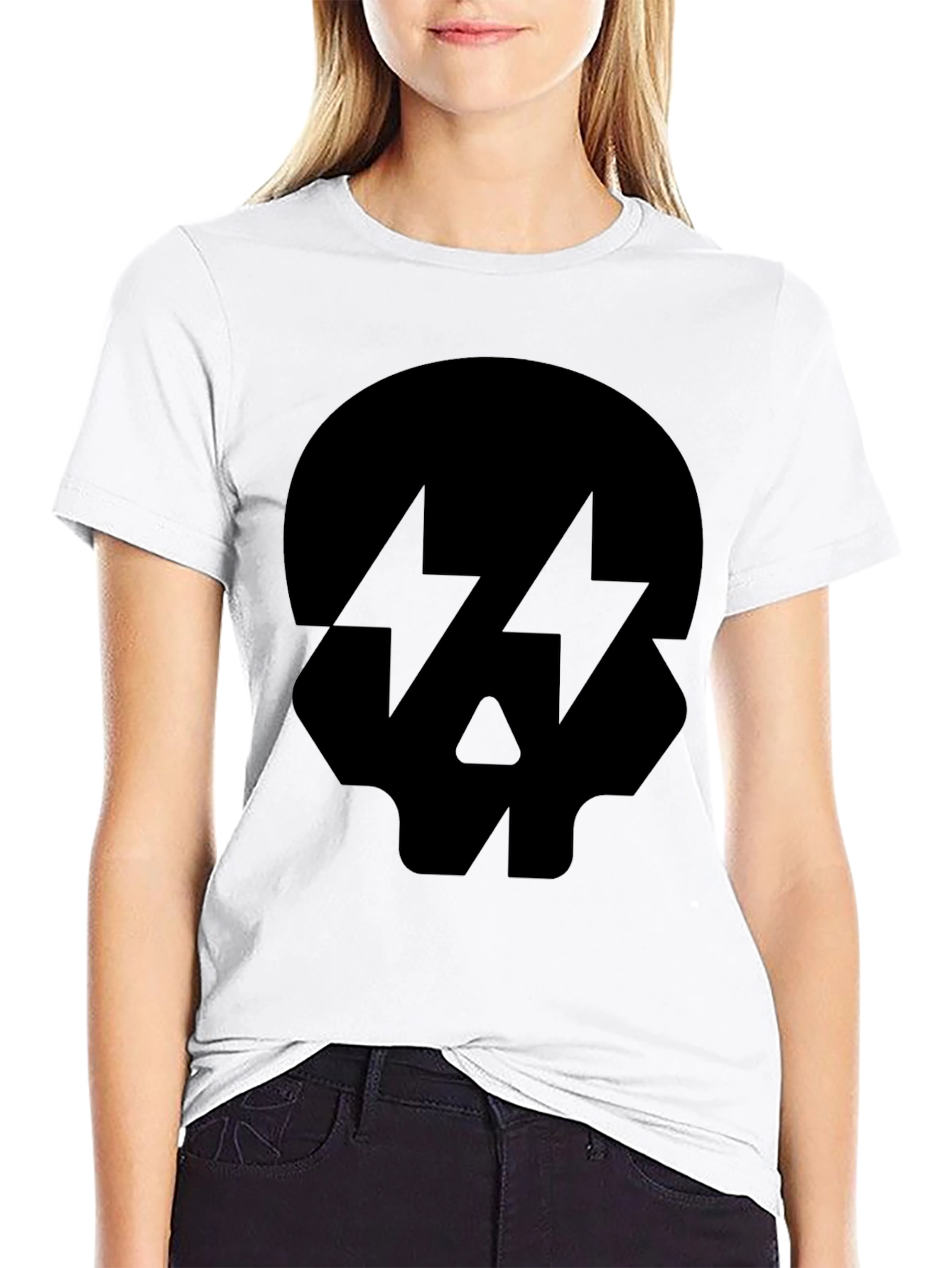 Skull Lightning Bolt Graphic Tee - Black