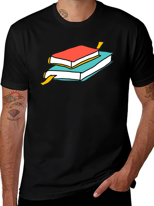 Book Stack Graphic Tee - Casual Cotton T-Shirt