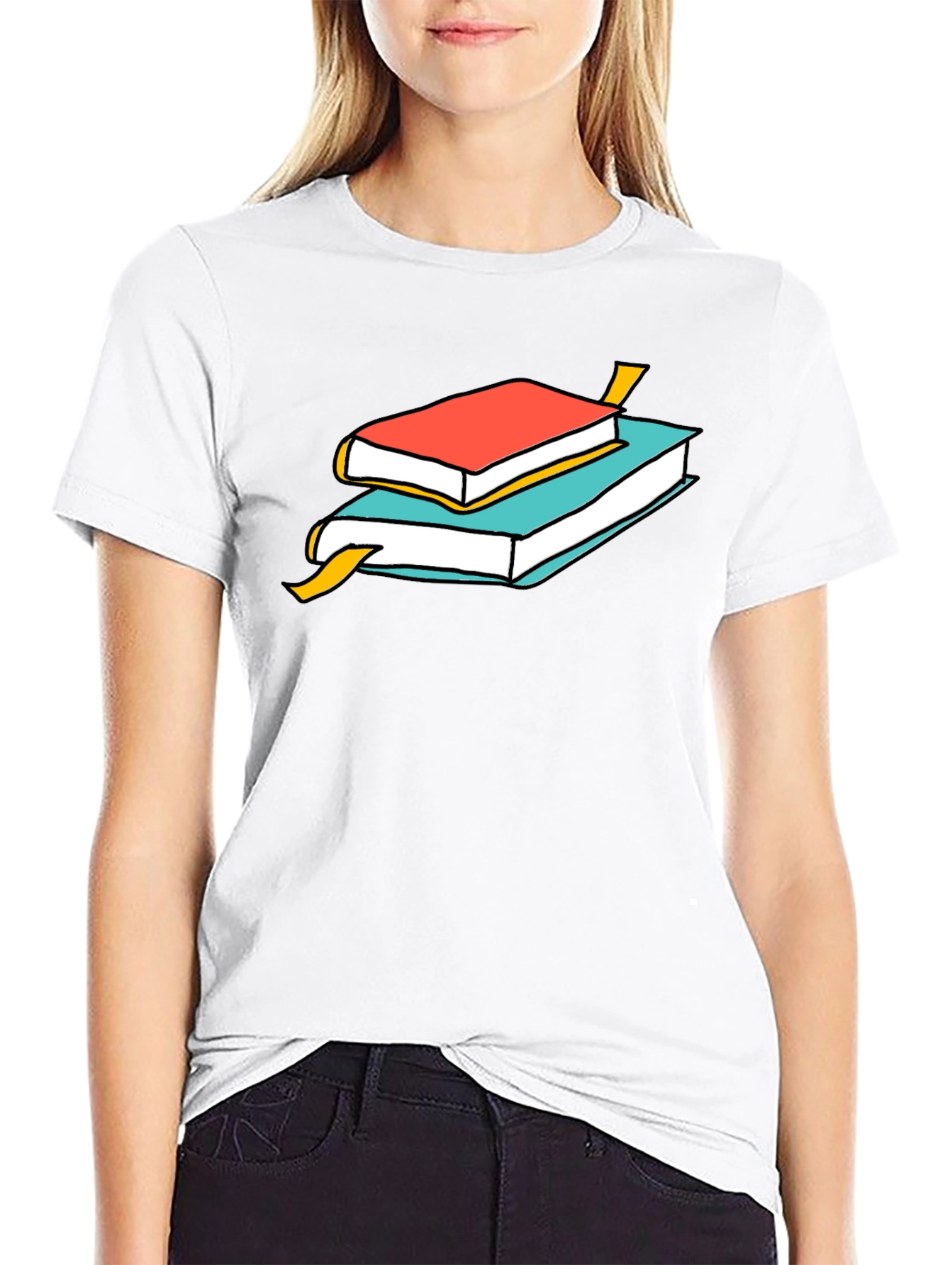 Book Stack Graphic Tee - Casual Cotton T-Shirt