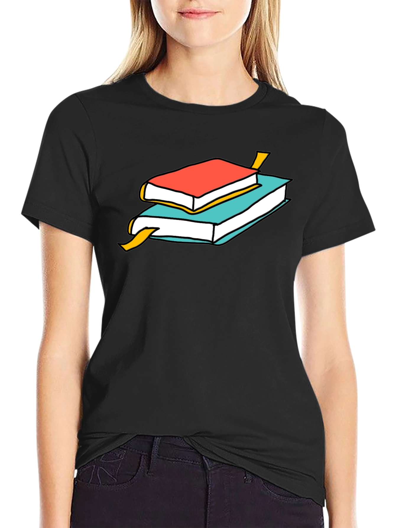 Book Stack Graphic Tee - Casual Cotton T-Shirt