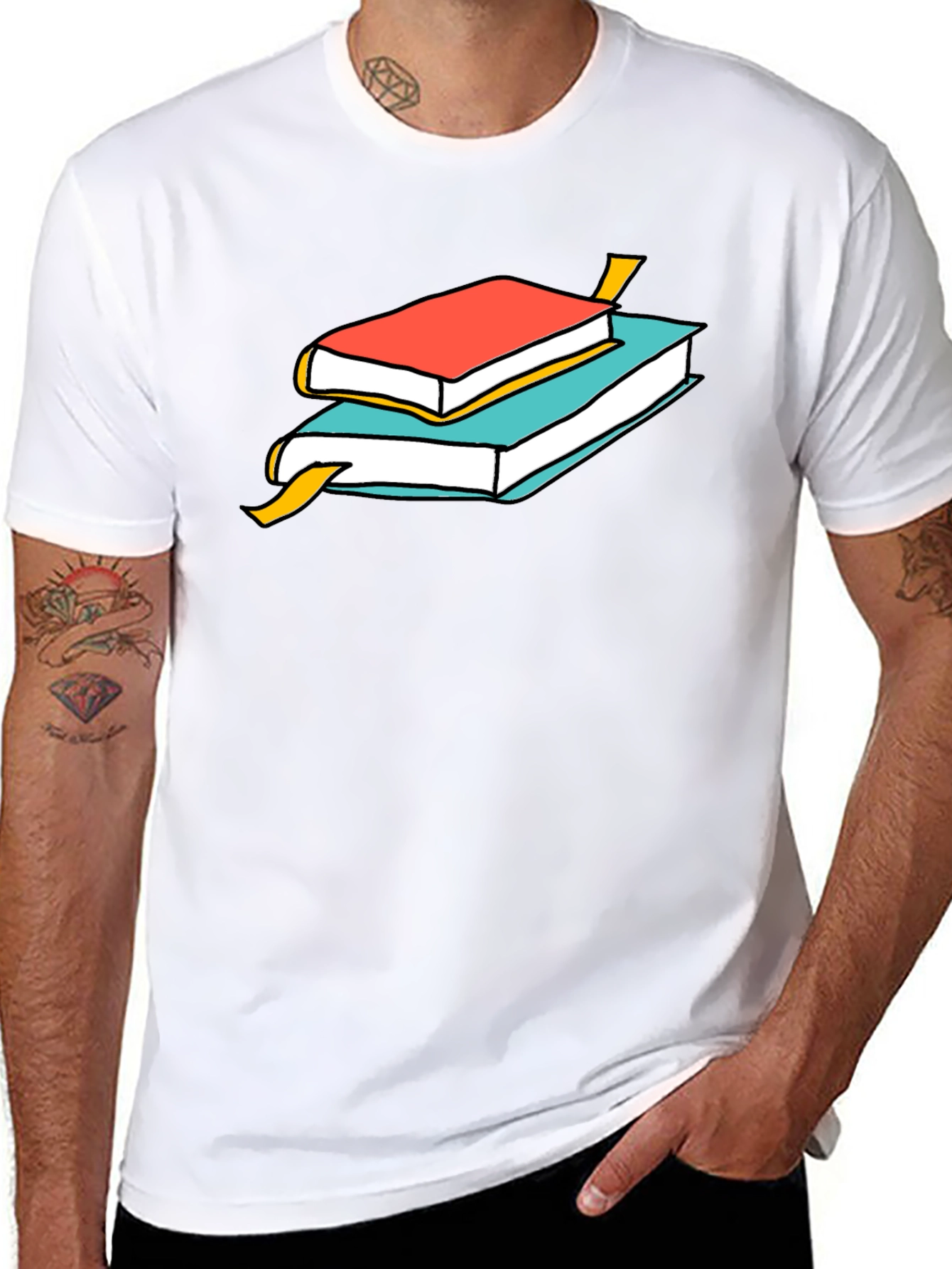 Book Stack Graphic Tee - Casual Cotton T-Shirt