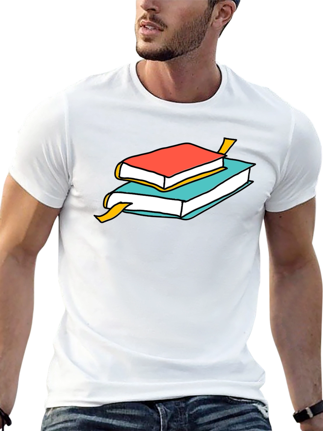 Book Stack Graphic Tee - Casual Cotton T-Shirt